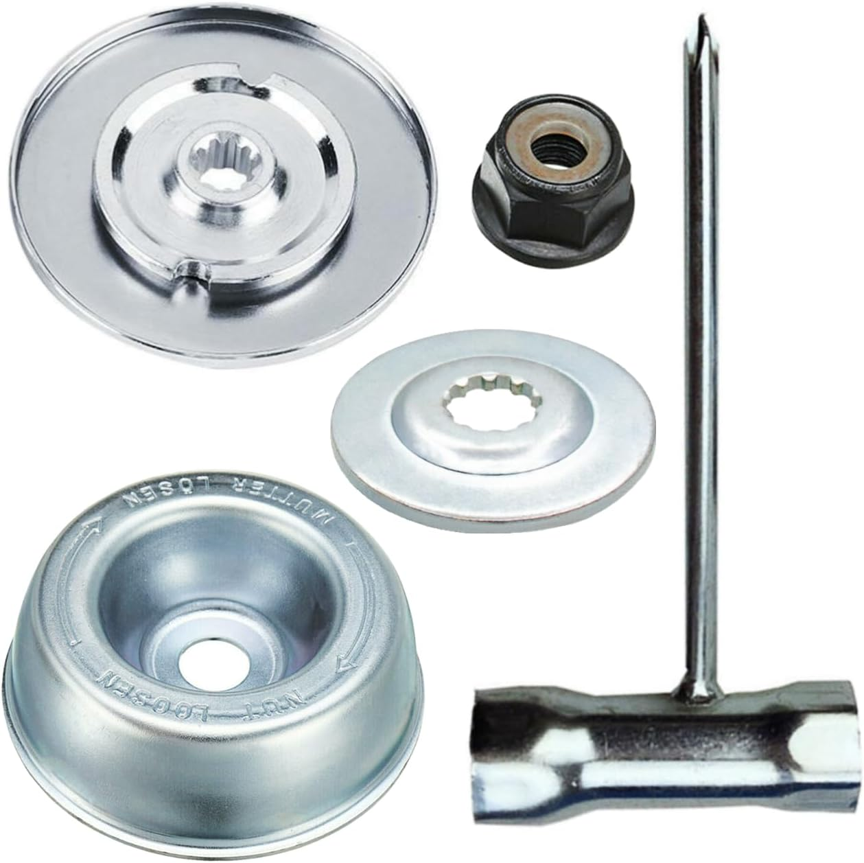 Blade Adapter Kit for Stihl FS55 FS55R FS56 FS56RC FS70R FS80 FS85 FS90 FS90R FS94 FS94R FS100RX FS110 FS120 FS130 FS130R FS240 FS250 (Thrust Washer, Rider Plate, Thrust Plate, Collar Nut, T-Wrench) image number 1