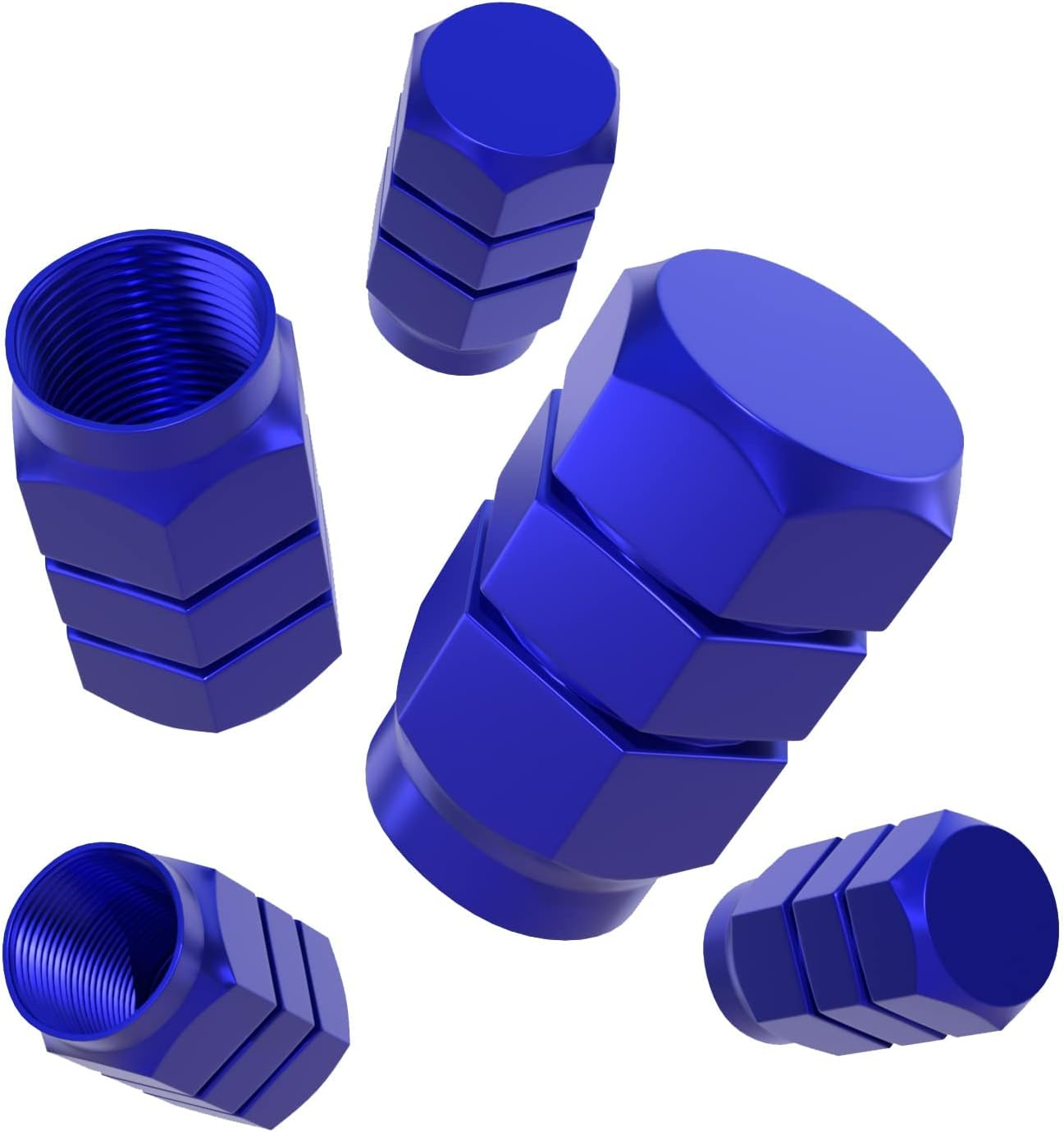 EKIND Tire Stem Valve Caps Wheel Aluminum Valve Covers Car Dustproof Tire Cap, Hexagon Shape, (Set of 5, Red)