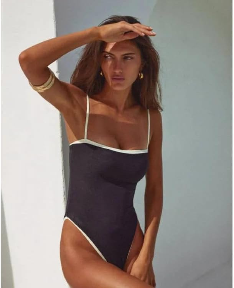Punki Women Modest Swimsuit One Piece Bathing Suits Scallop Trim Full Coverage Swimwear Cut Out Back 1 Piece Swimming image number 6