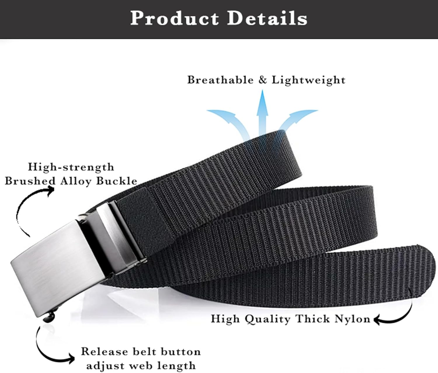 HEIX Men'S Casual Nylon Belt with Heavy-Duty Automatic Metal Buckle, Adjustable Quick-Dry Belt, Fits 70-116Cm Waist, 130Cm Length, 3.4Cm Wide - Brown image number 6