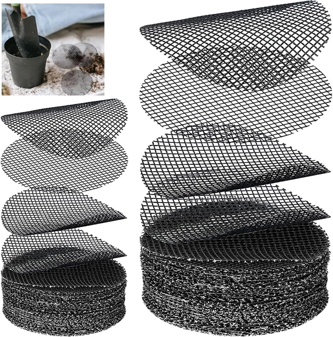 50 Pack 10 Cm Mesh Pads for Flower Pots,Bonsai Pot Bottom Grid Mat with Hot Melt Edge, round Plant Hole Screens to Prevent Soil Loss image number 1
