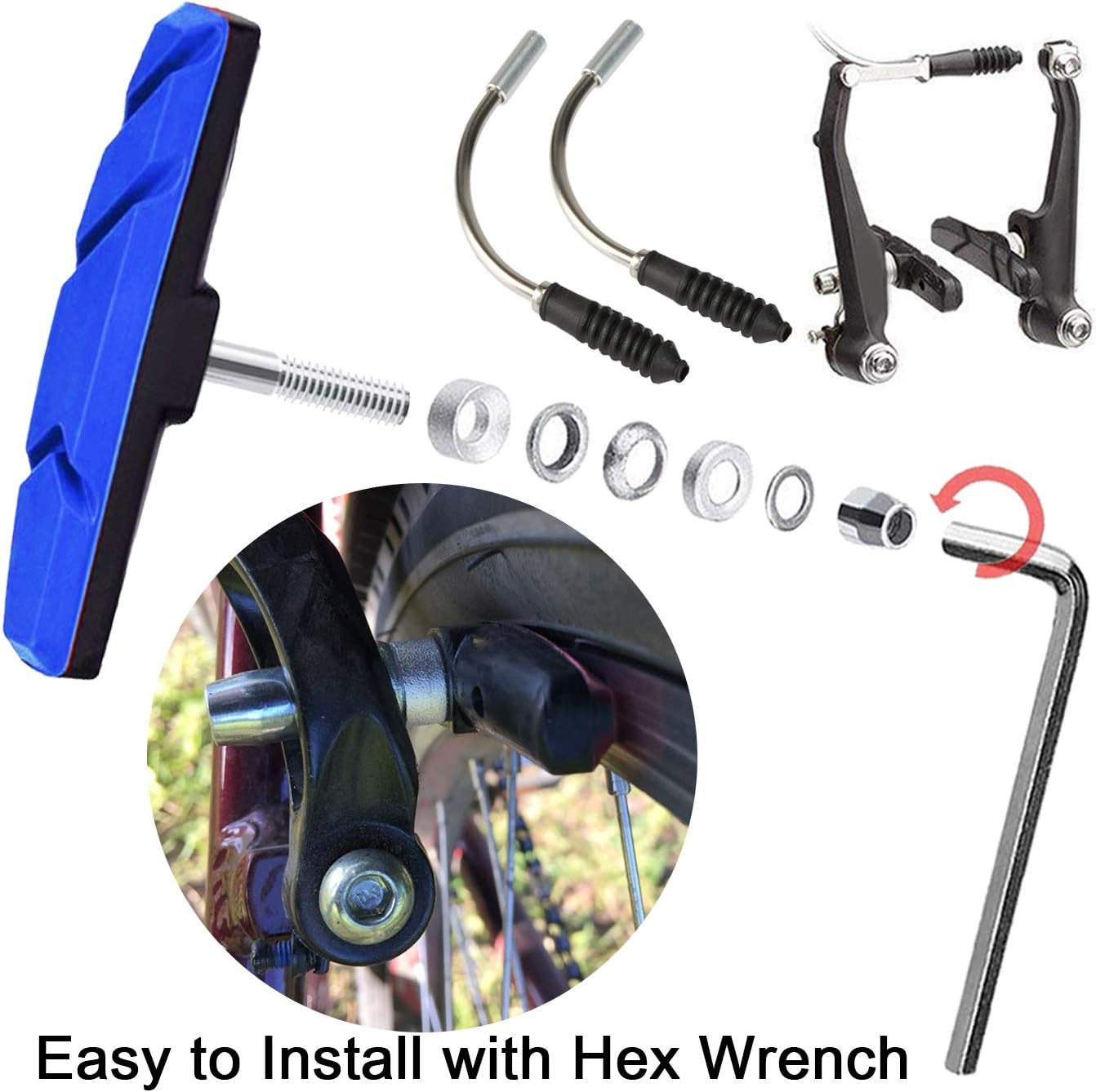 Bike Brake Pads Brake Kit Brake Shoes Pads Cable Guide Protector 8 in One 70Mm Bicycle V-Brake Pad Set Work with All Shimano Sram MTB V-Brake System 2Pairs(4Pcs) - Black image number 7