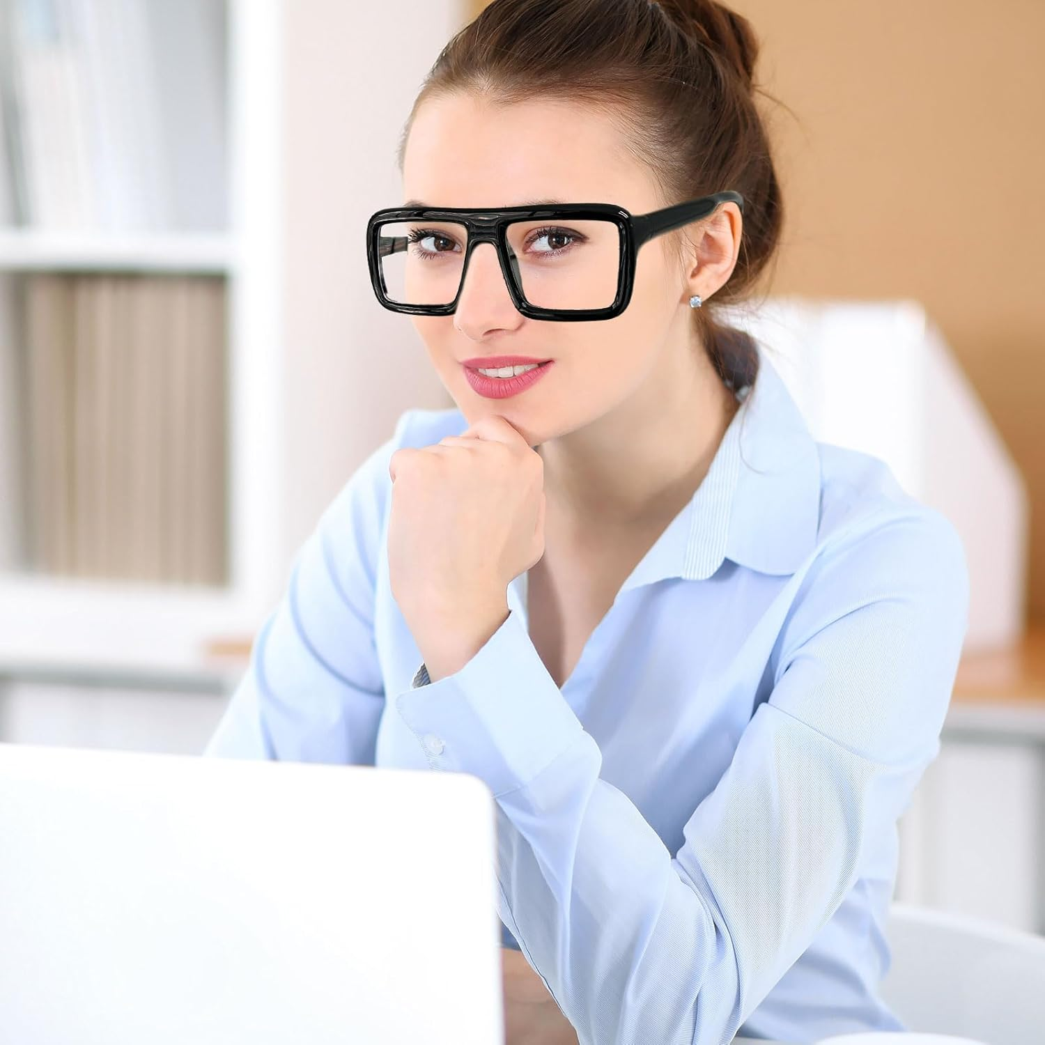 2 Pcs Oversize Eyeglasses, Retro Large Frame Glasses, Thick Black Frames Clear Lens, Square Glasses, Fashion and Costume Accessories, Classic Fake Glasses, Nerd Fun Glasses (Black) image number 5