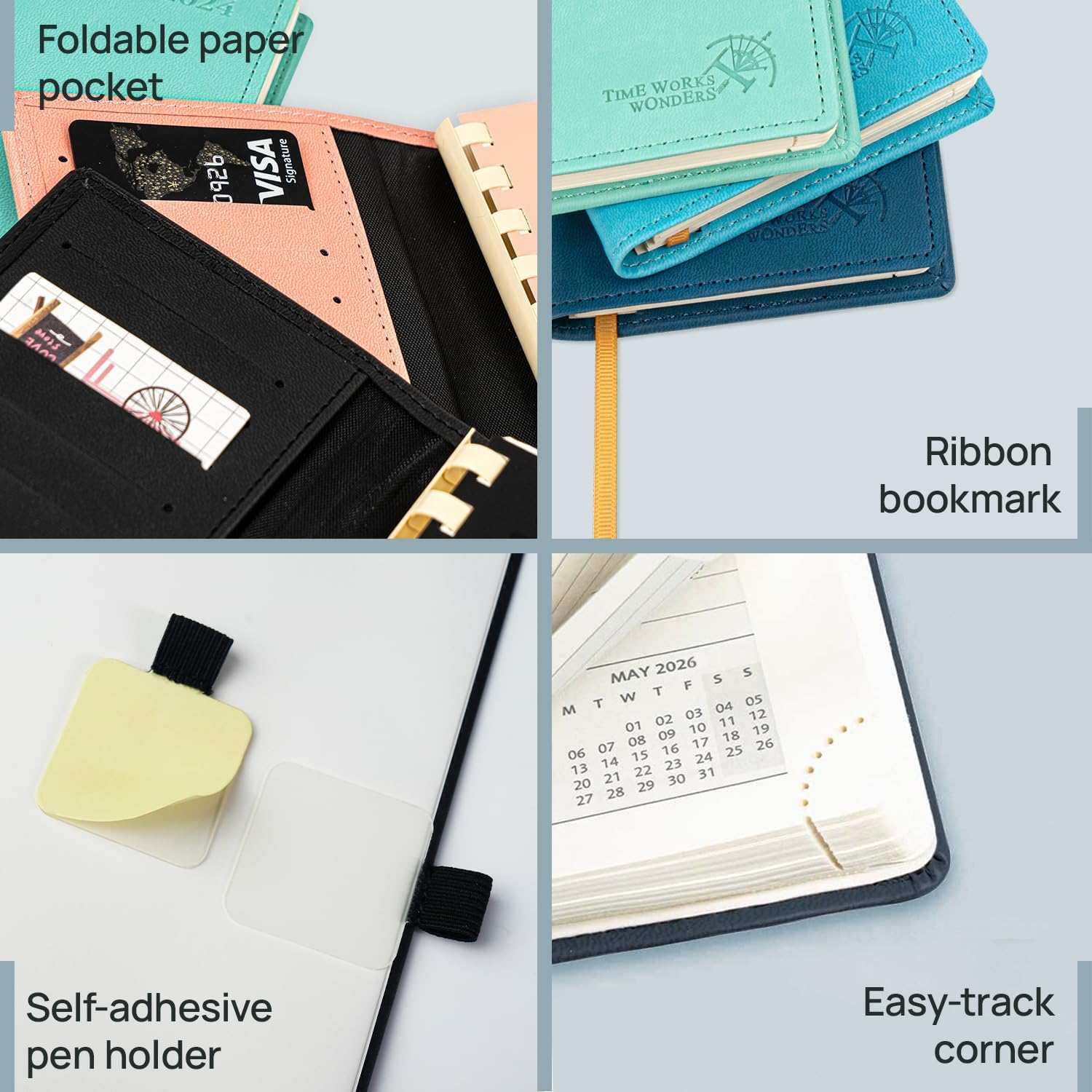 POPRUN Slim 2026 Pocket Diary Week to View (16.5 X 9 Cm) PU Leather Hacdback, Small Weekly Appointment Diary 25 Work Planner, Inner Pocket (Night Sky Blue）