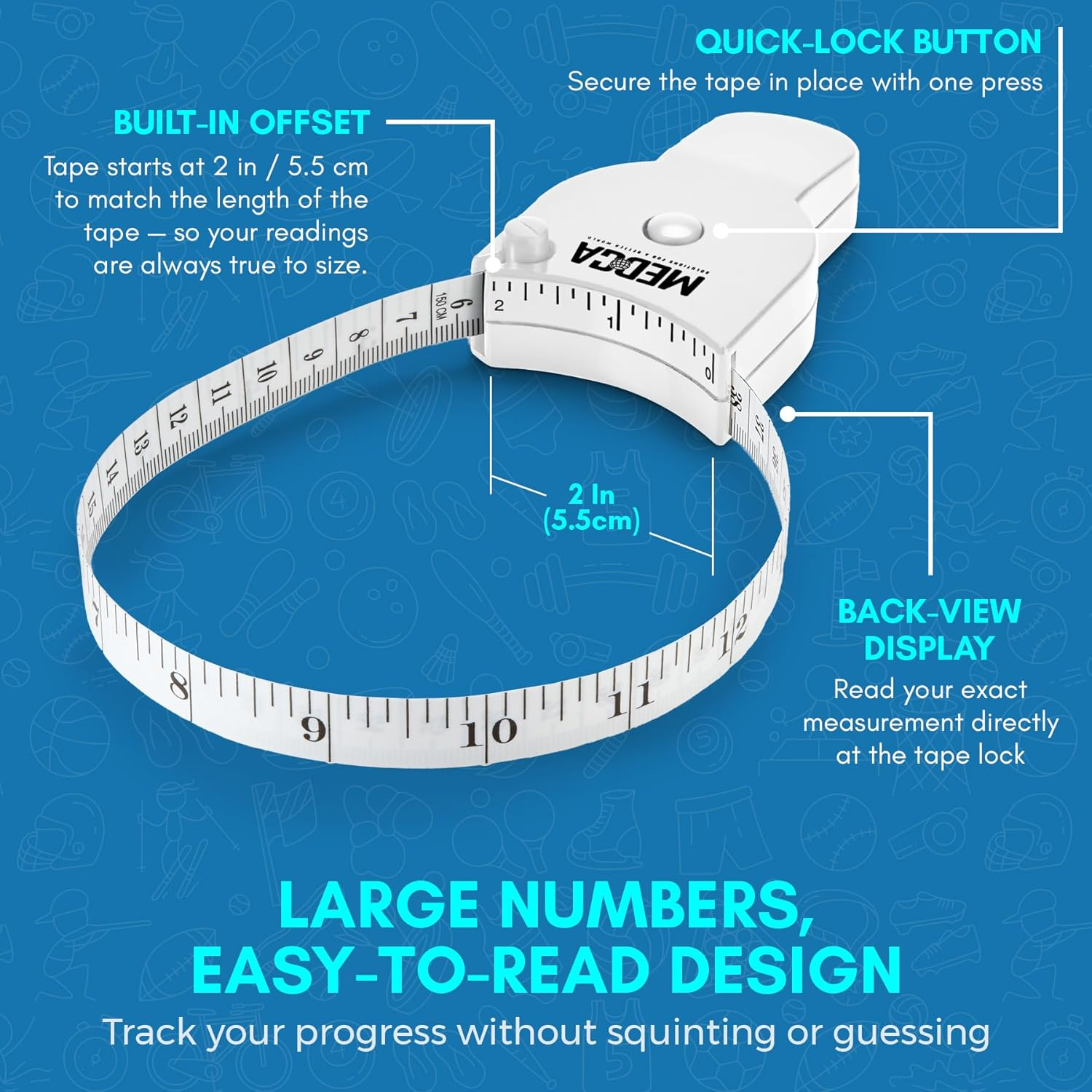 Body Fat Caliper and Measuring Tape for Body - Skinfold Calipers and Body Fat Tape Measure Tool for Accurately Measuring BMI Skin Fold Fitness and Weight-Loss - New Upgraded Design (White) &hellip; image number 3