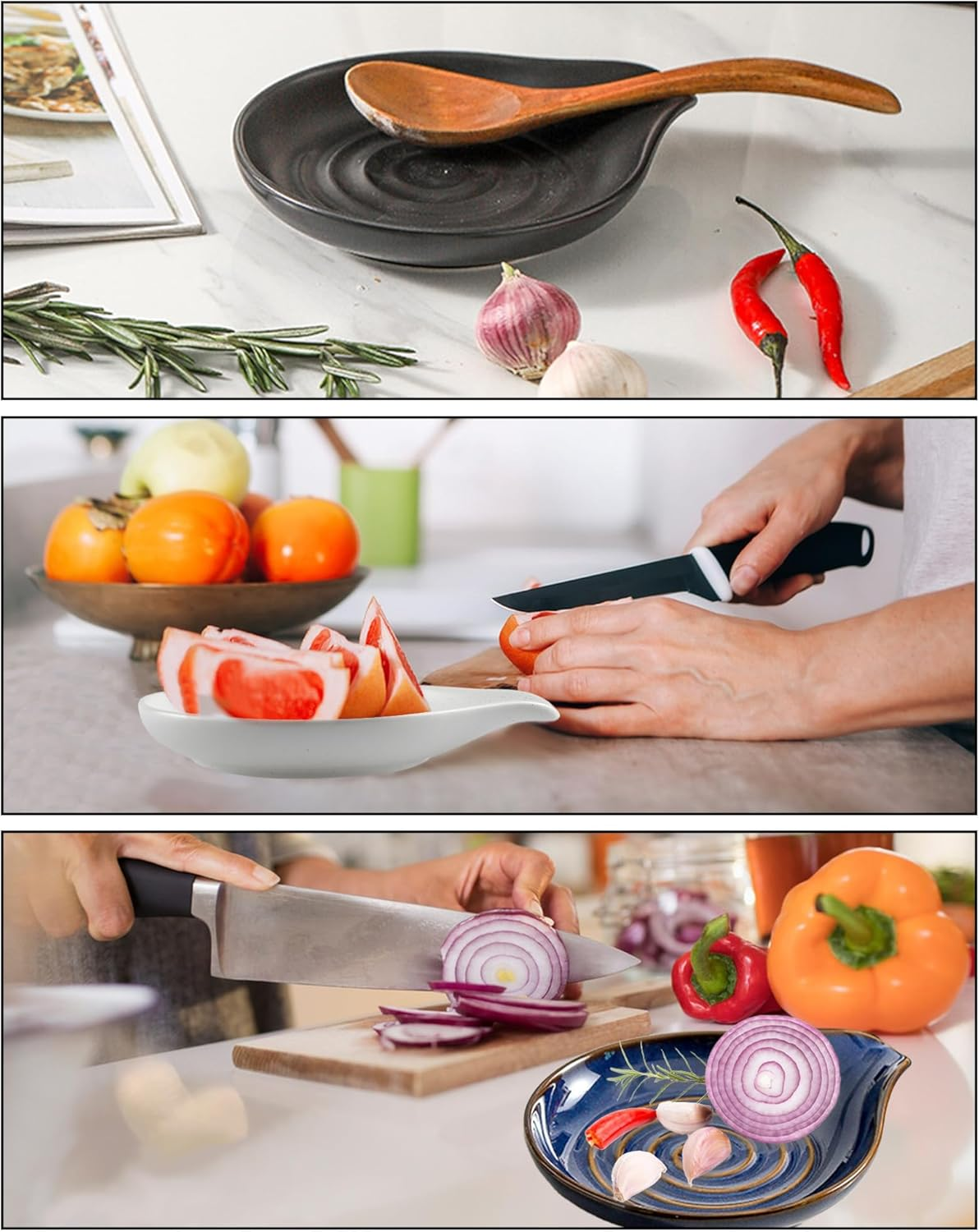 Spoon Rest for Kitchen Counter, Large Heat Resistant Spoon Holder for Stove Top Countertop, Utensil Rest for Cooking,Coffee Spoons, Spoons, Ladles, Spatulas, Tongs, Dishwasher Safe (Blue) - White image number 2