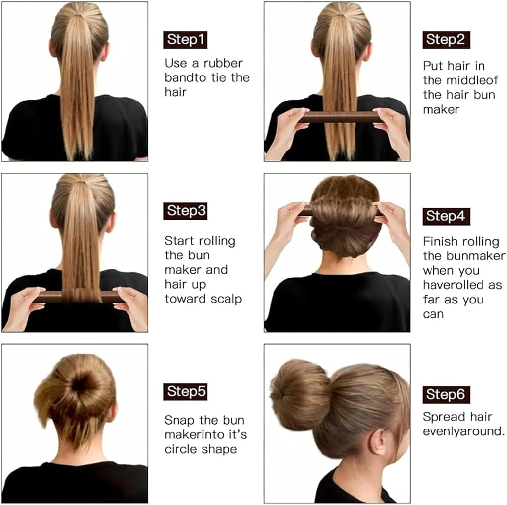 GHPKOTW Pack of 3 Braiding Aid Hair Girls and Women, Hair Knitting Tool Accessories, DIY Hair Styling for Long and Short Hair, Brown Doughnut Hair Bun Maker for Children Bun Hair image number 5