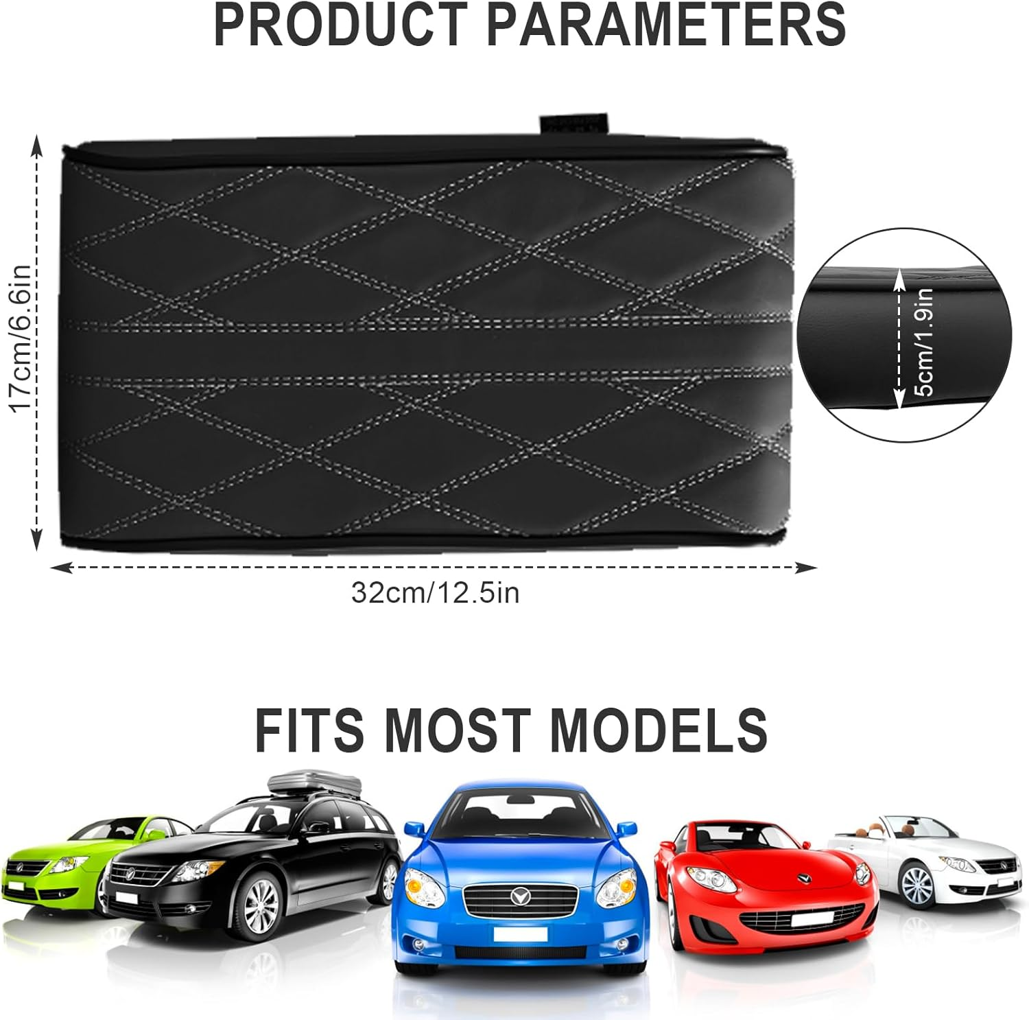 Universal Car Armrest Cover, Auto Center Console Pad, 5Cm High PU Leather Arm Rest Cushion Pads, Armrest Protector, Fit for Most Car, Vehicle,Truck Accessories image number 5