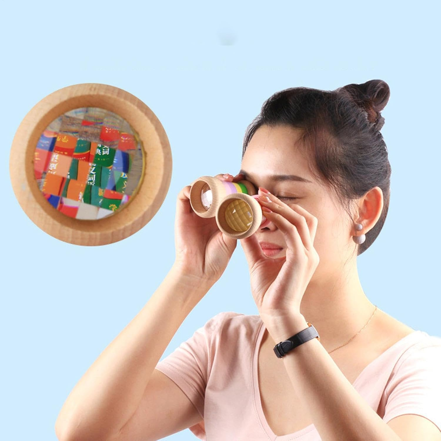 Wood Kaleidoscope | Rotating Kaleidoscope Toy Wooden,Rotating Kaleidoscope Toy Wooden for Boys and Girls