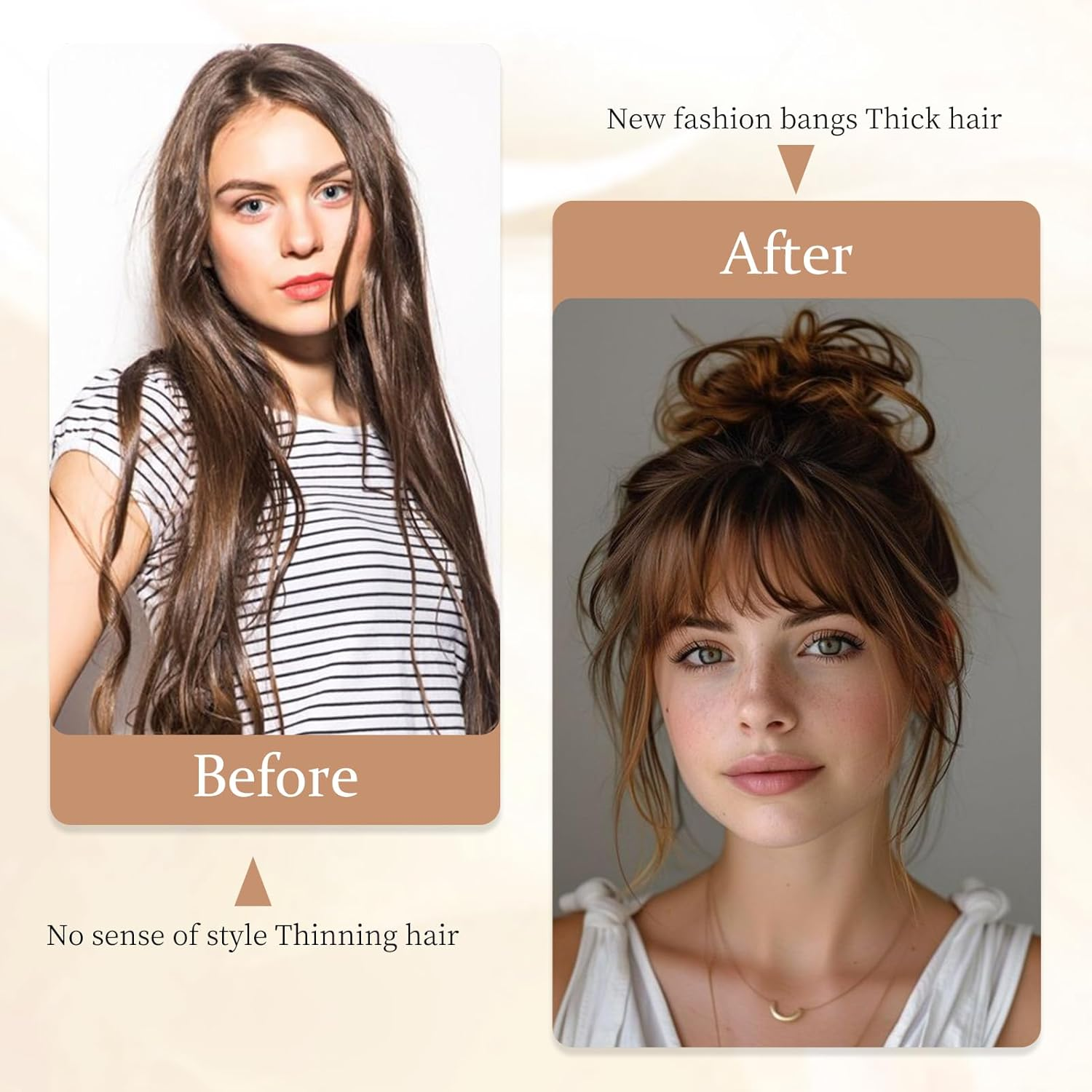 NICENEEDED French Fringe Natural Curved Reddish Brown Pony with Clip False Pony Synthetic Fringe with Underwire image number 1