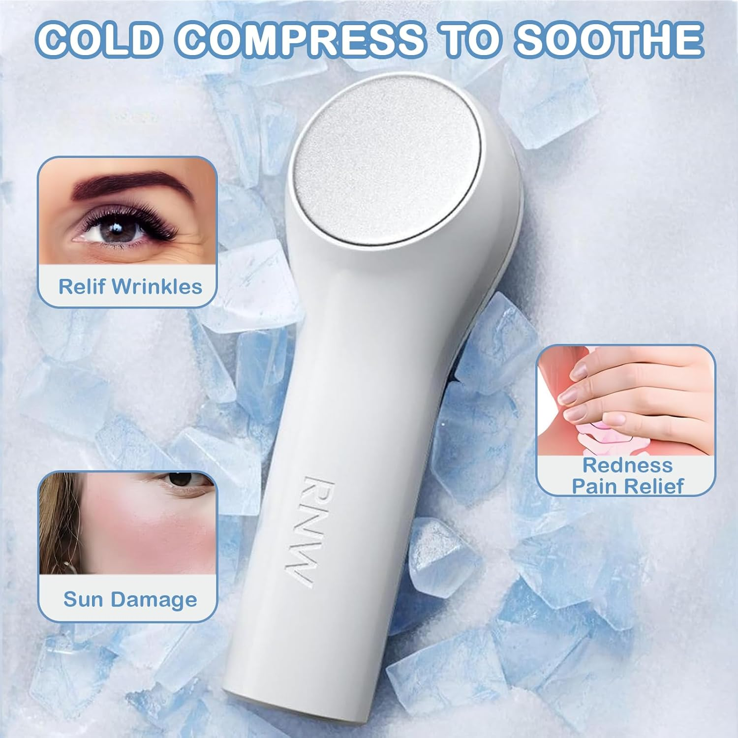 Waytiffer Ice-Skin Cold Therapy Device for Face and Eyes, Face Massager Roller for Puffiness Relief, Migraine Pain, and Minor Injuries, Cooling Ice Roller for Women, Face Massage Tool for Skin Care Routine (White) image number 2