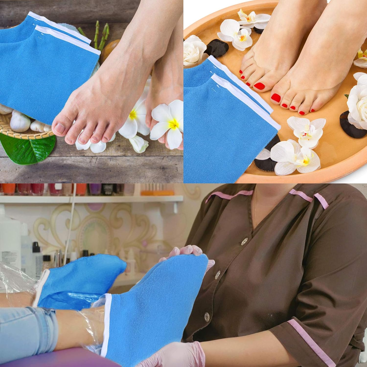 204 Piece Paraffin Wax Bath Set Paraffin Wax Mitts with Bath Liners Gloves and Booties, Plastic Bags Hand Mitts Terry Cloth Booties Foot Mitt image number 2