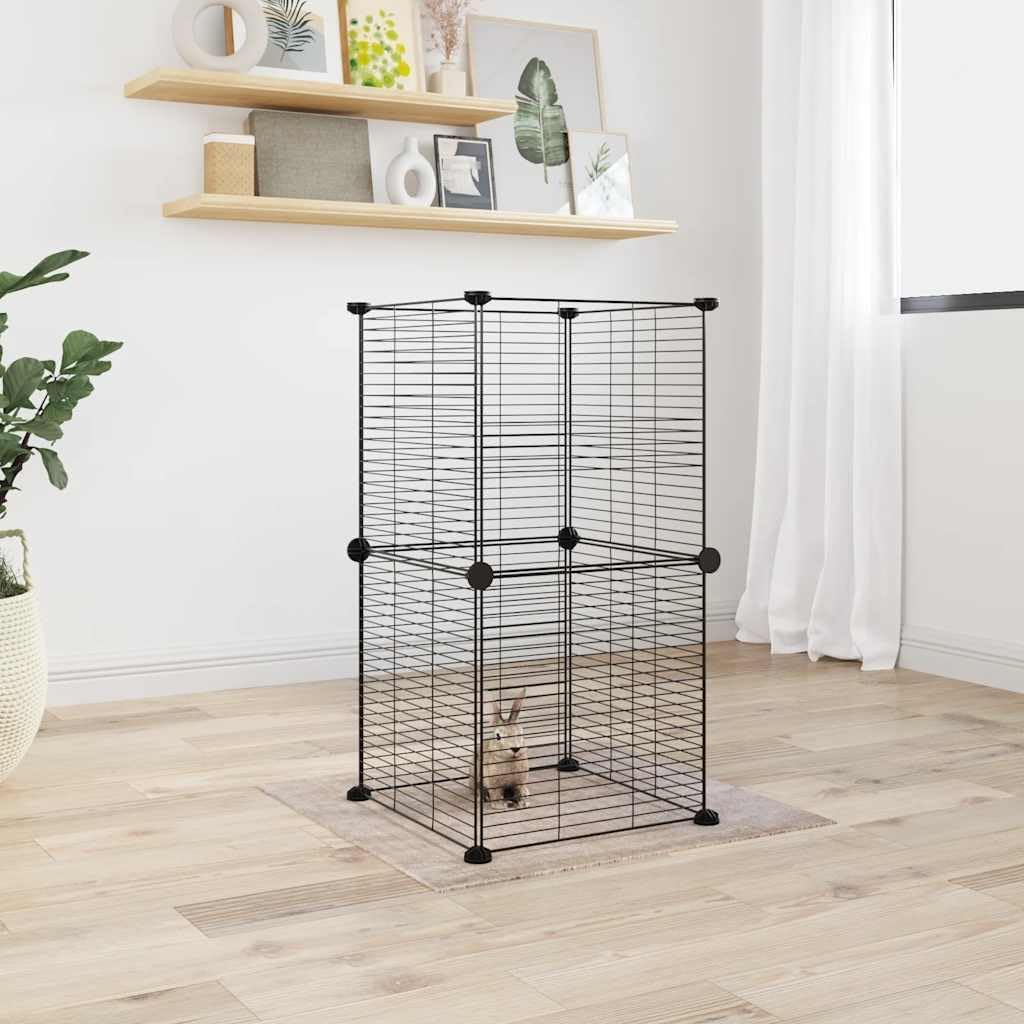 8-Panel Pet Cage with Door, Expandable Cage Habitats for Multiple Small Animal Pet Playpen Grids Indoor Rabbit Fence Hedgehog Cage, Black, Steel image number 1