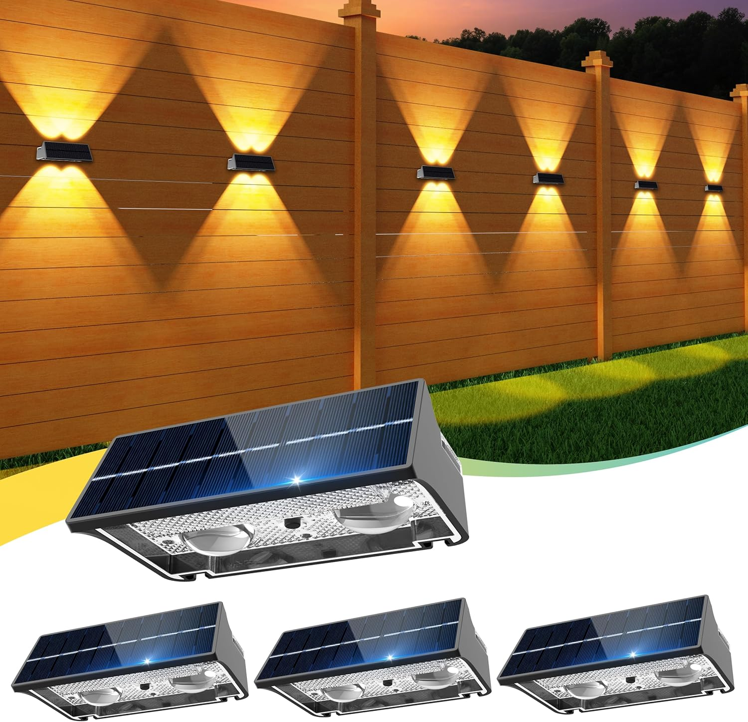 Solar Fence Lights 9-Color Up&Down Solar Wall Lights Outdoor Waterproof RGB Fence Lights Solar Powered for Garden Yard Patio Pathway (4) image number 2