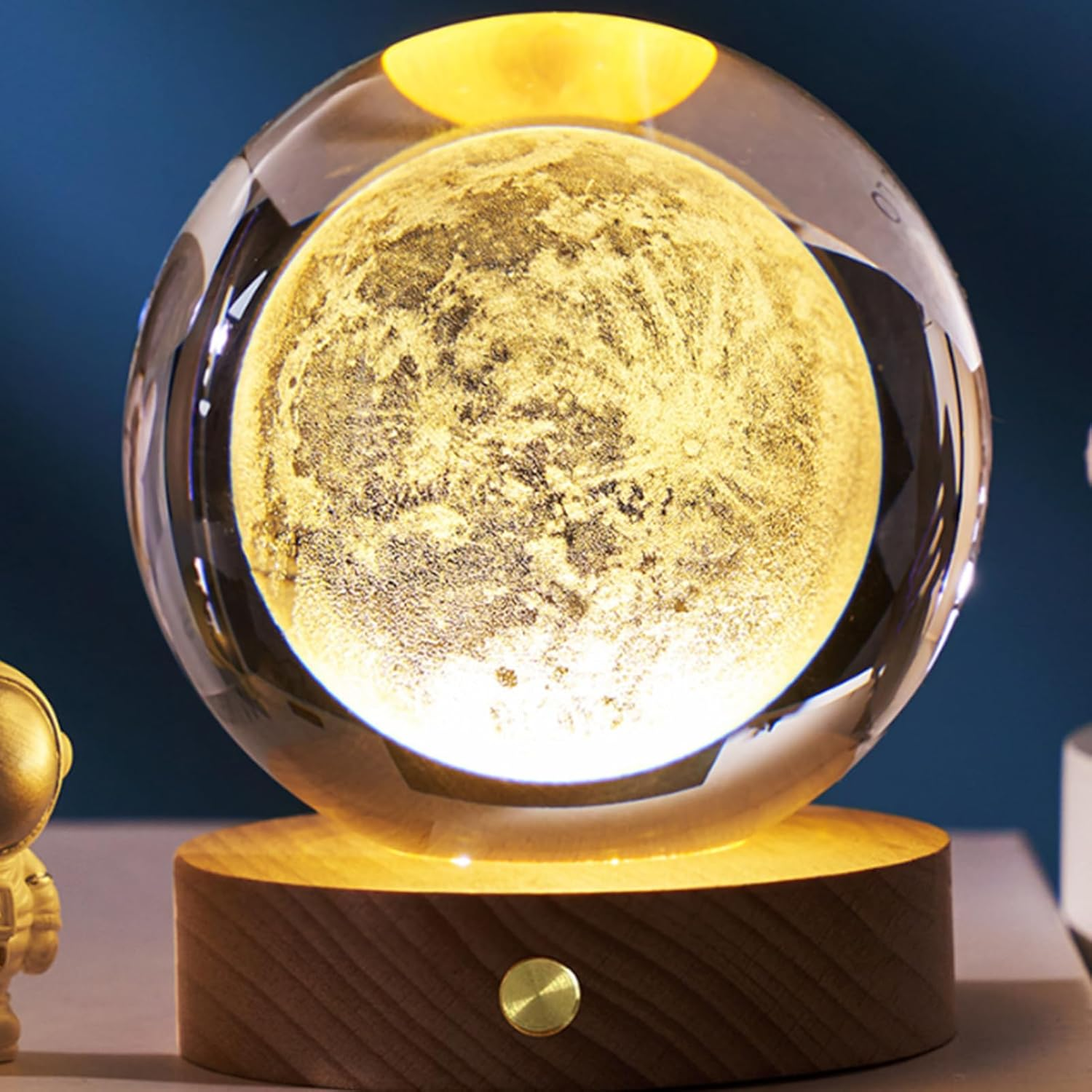 3D Crystal Ball Night Light, Innovative Crystal Ball Lamp Rechargeable with Wooden Base, Versatile Soft Light Crystal Light for Home Bedroom Decoration (Moon) image number 2