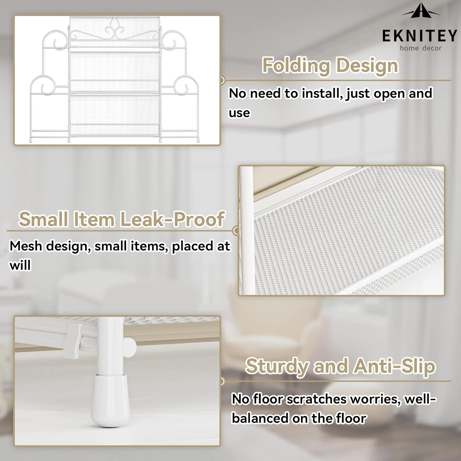 EKNITEY 3-Tier Bathroom Organizer - Sink Organizer Spice Rack for Countertop Storage, White (No Assembly) - Black image number 5