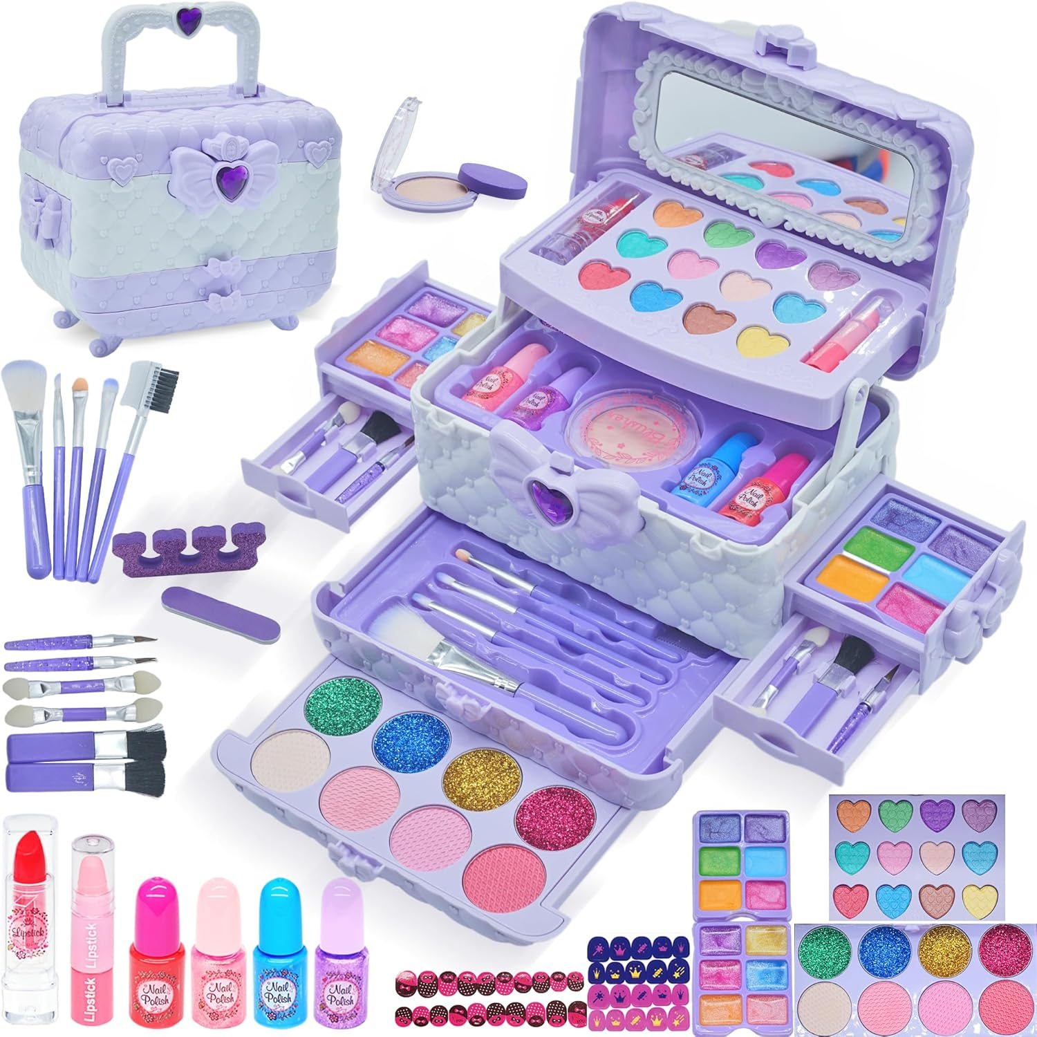 Kids Makeup Kit for Girl - 57PCS Kids Toys Make up Set,Non Toxic & Washable Little Girls Toddler Toy,Princess Toys Play Makeup for Children Age 4-12 Years Old,Teen Christmas & Birthday Gifts (Purple) image number 3
