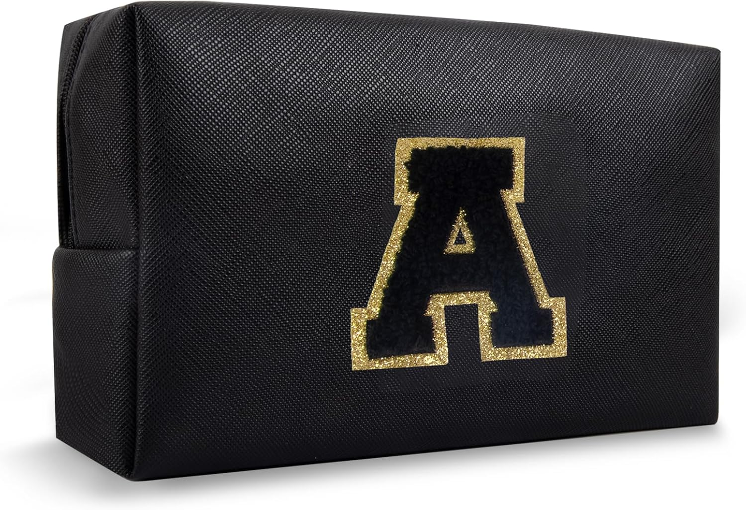 Personalized Makeup Bag Initial A-Z Preppy Patch Bag,Small PU Leather Travel Cosmetic Bag Pouch with Zipper,White Cute Toiletry Bag,Gift Ideal for Teen Girls Women Birthday Friend Mom,Letter A