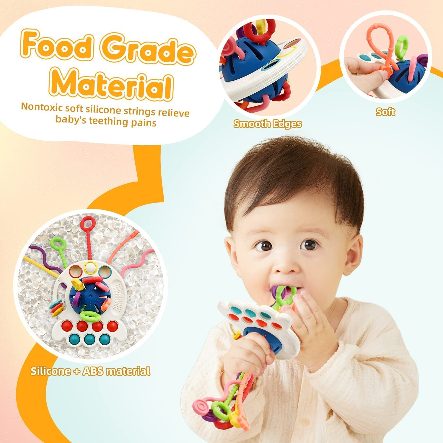 LIONAL Montessori Baby Toys, Infant Colorful Pull String Interactive Toy, Travel Toys for Babies, Sensory Toys for Toddlers, Fine Motor Skills Toys for Girl Boy Gifts, Silicone BPA Free image number 4
