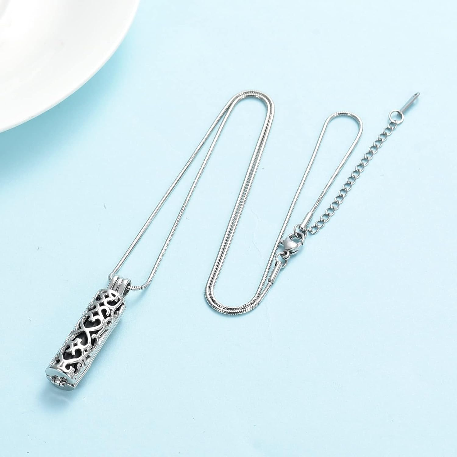 Cylinder Cremation Necklace for Pet Ashes, Black Urn Necklace for Dog/Cat Pet, Stainless Steel Keepsake Jewelry Gifts - Rose Gold-Plated image number 3