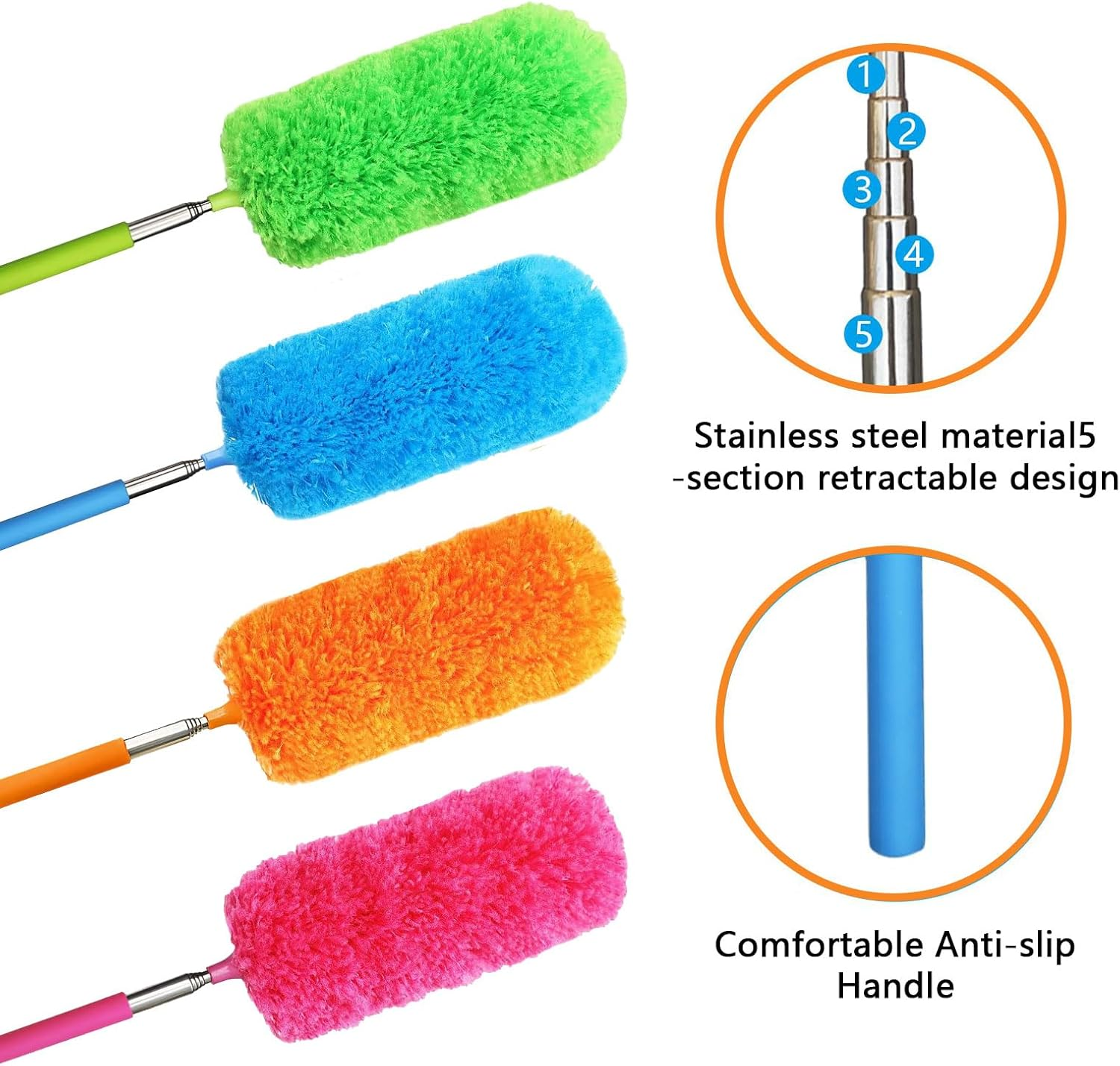 4 Pack Microfiber Feather Duster, with Extendable Pole and Bendable Head, Washable Microfibre Cleaning Tool for Cleaning Office, Car, Computer, Furniture, Sofa, Photo Frame image number 4
