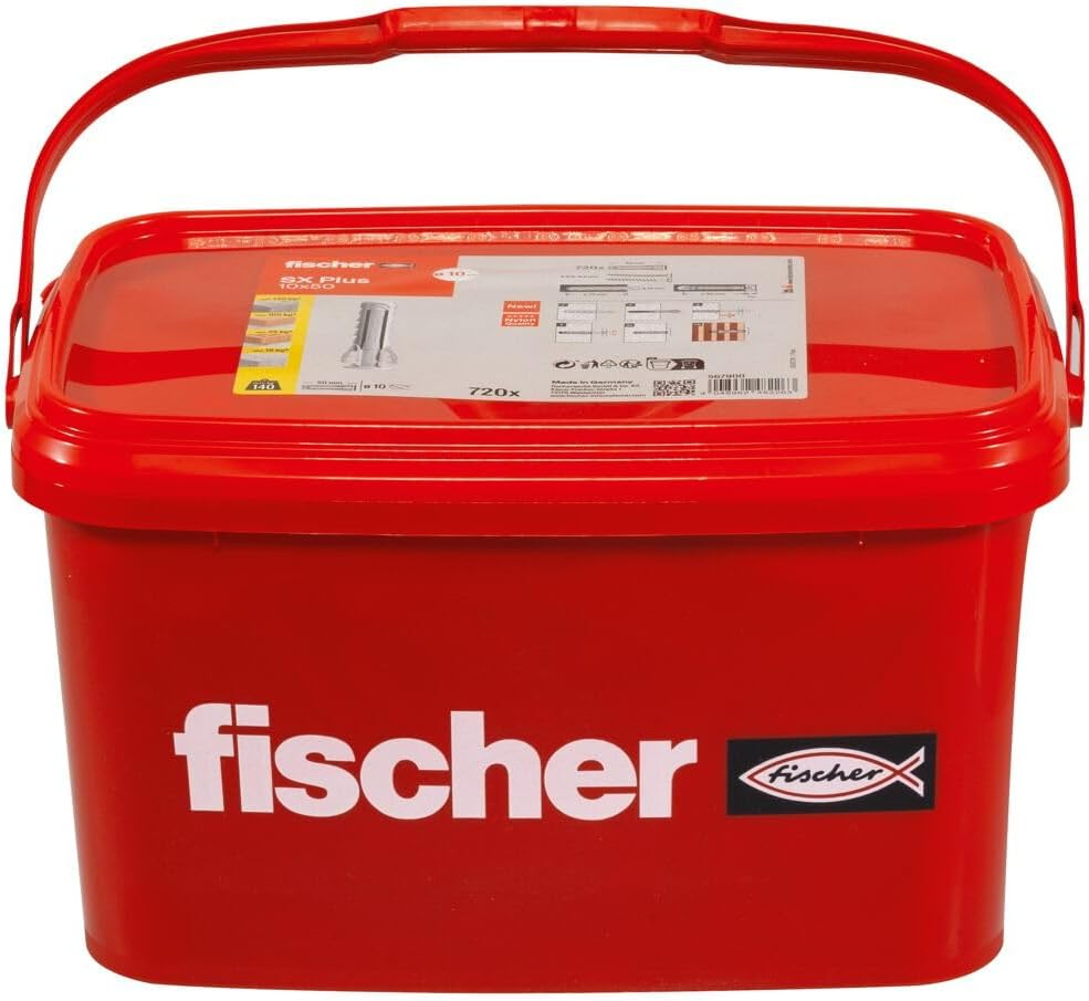 Fischer Expansion Dowel SX plus 10 X 50, Practical Bucket with 720 Nylon Dowels, Dowels for Optimal Hold for Fixings in Concrete, Solid Brick, Aerated Concrete, Perforated Bricks and Much More. image number 4