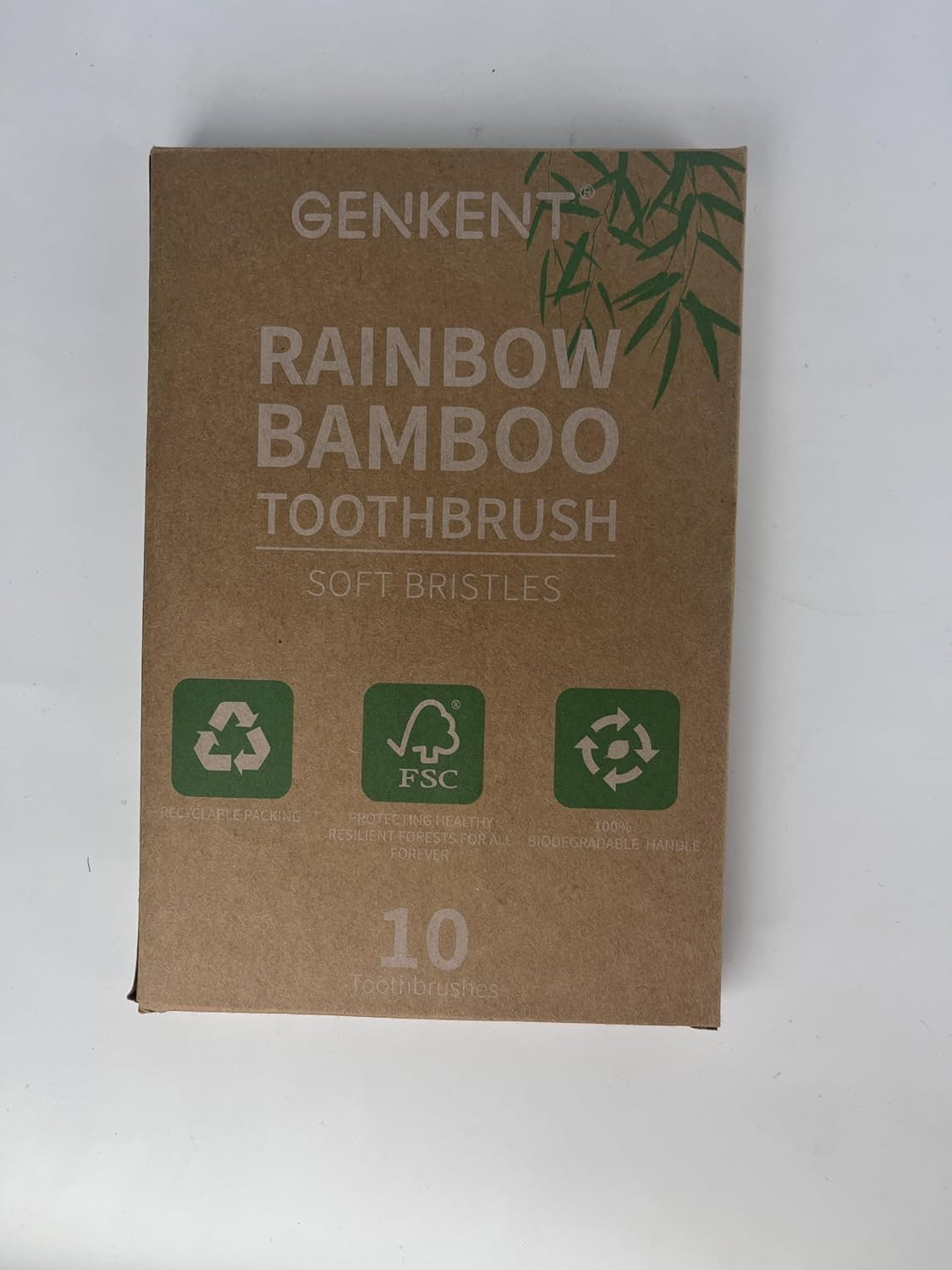 GENKENT Natural Bamboo Toothbrush Made with Rainbow Nylon Infused Bristles (10 Counts) image number 1