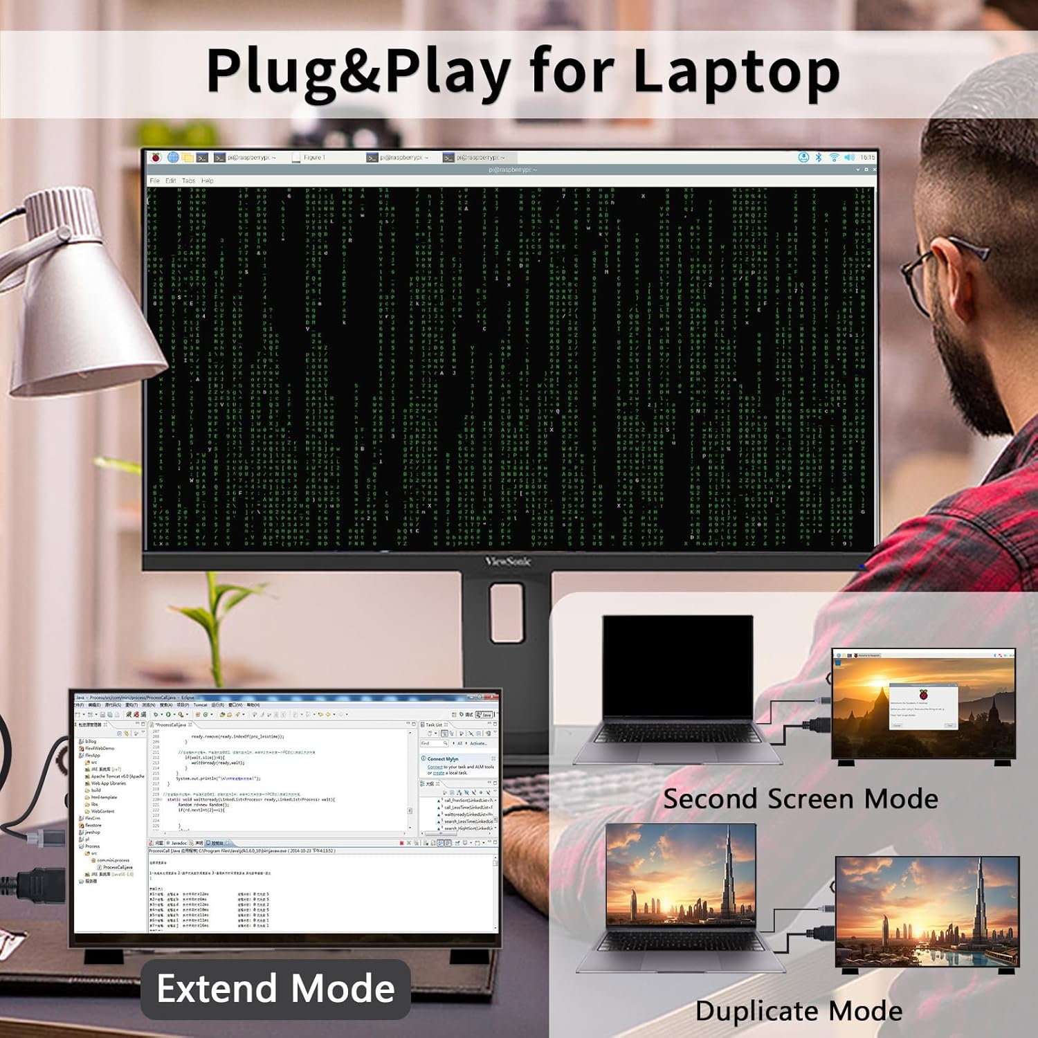Geeekpi 10.1 Inch LCD Screen for Raspberry Pi, 1024X600 IPS LCD Display, HDMI Portable Monitor for Raspberry Pi 5/Pi 4B/3B+/3B/B+/Zero/400, Win11/10/8/7 (Touch Screen)