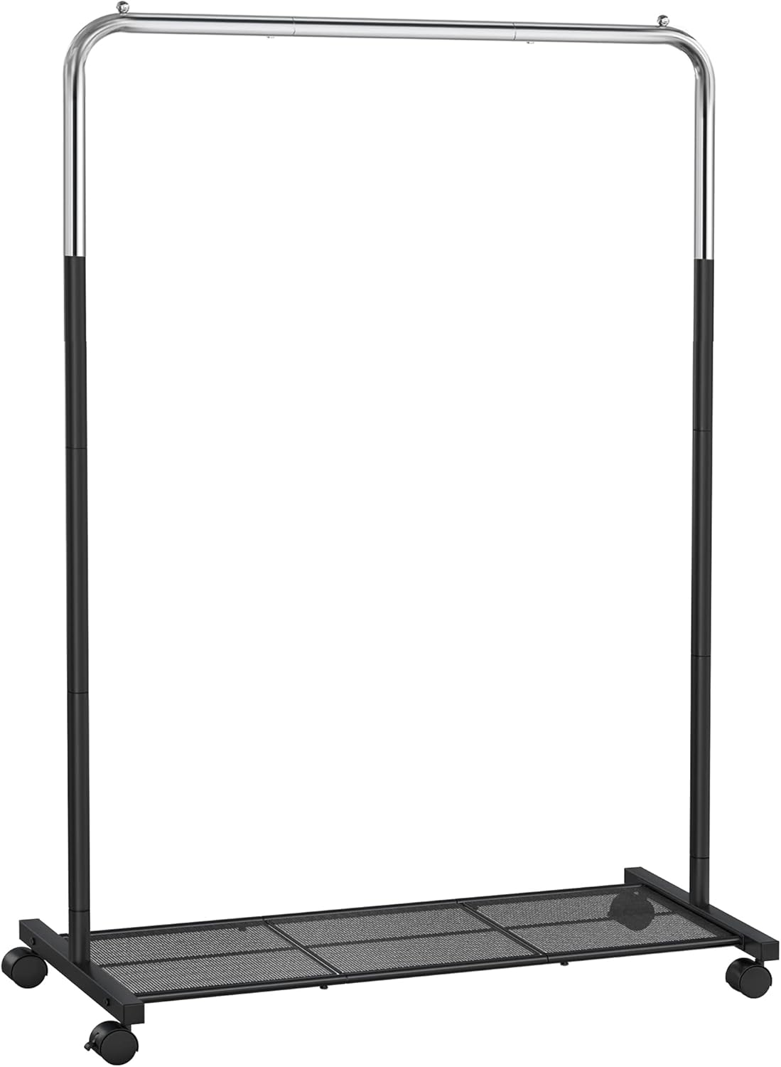 SONGMICS Clothes Rack with Wheels, Metal Clothing Rack for Hanging Clothes, Garment Rack with Mesh Shelf, Rod Holds up to 88 Lb,For Bags, Shoes, Storage Boxes, Black HSR25BK