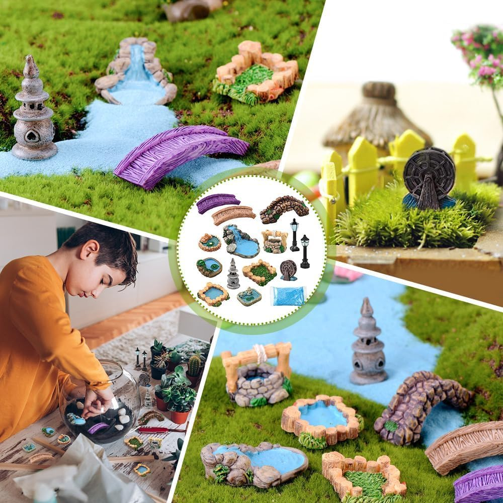 Miniature Bridge Figurines Pond Lawn Garden Ornament Figurines, 12Pcs Mini Lighthouse Water Well Bridge,Miniature Pond Lawn Garden Ornament Figurine, Garden Miniatures Mridge Ornaments image number 2