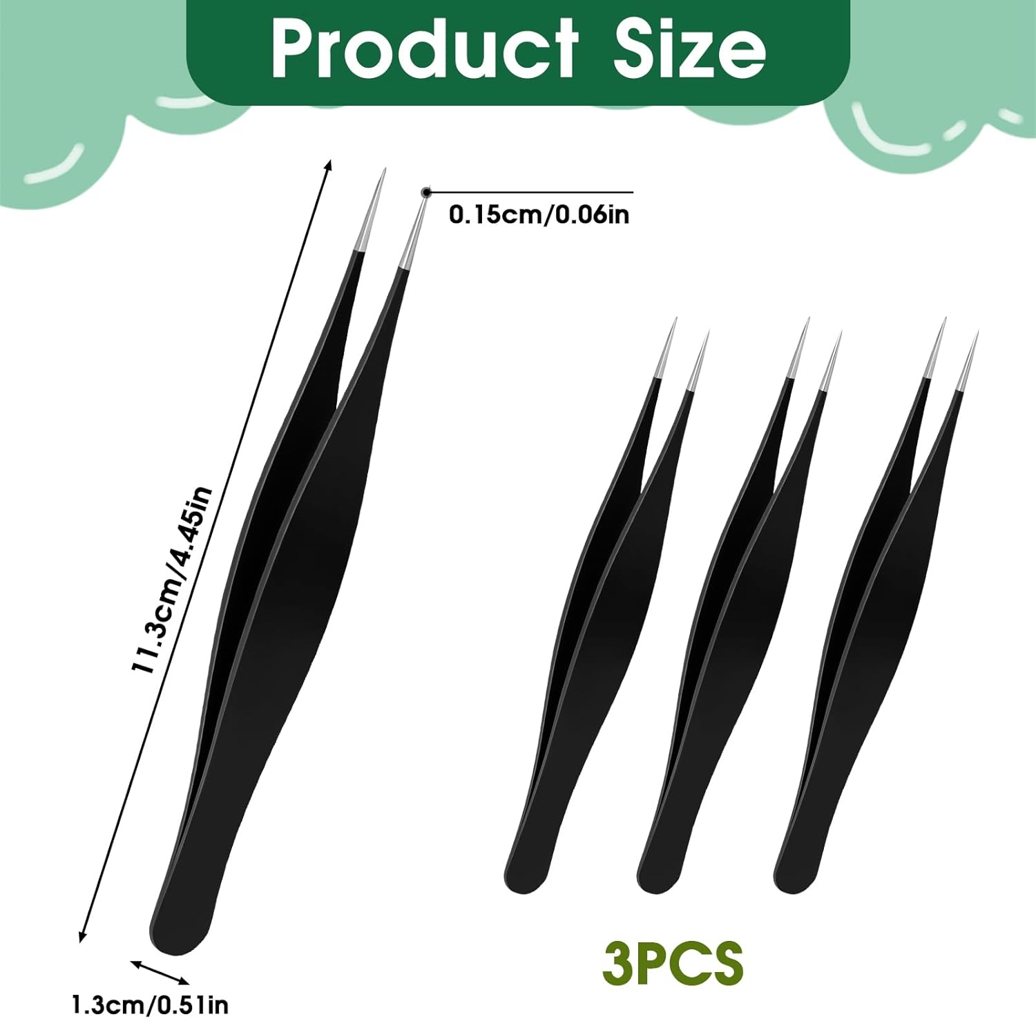 3 Pieces Ingrown Hair Tweezers Pointed Tweezers Precision Needle Point Tip Tweezers Needle Nose Tweezers Stainless Steel Blackhead Remover Eyebrow Tweezers for Facial Hair Remover Black - Black image number 2