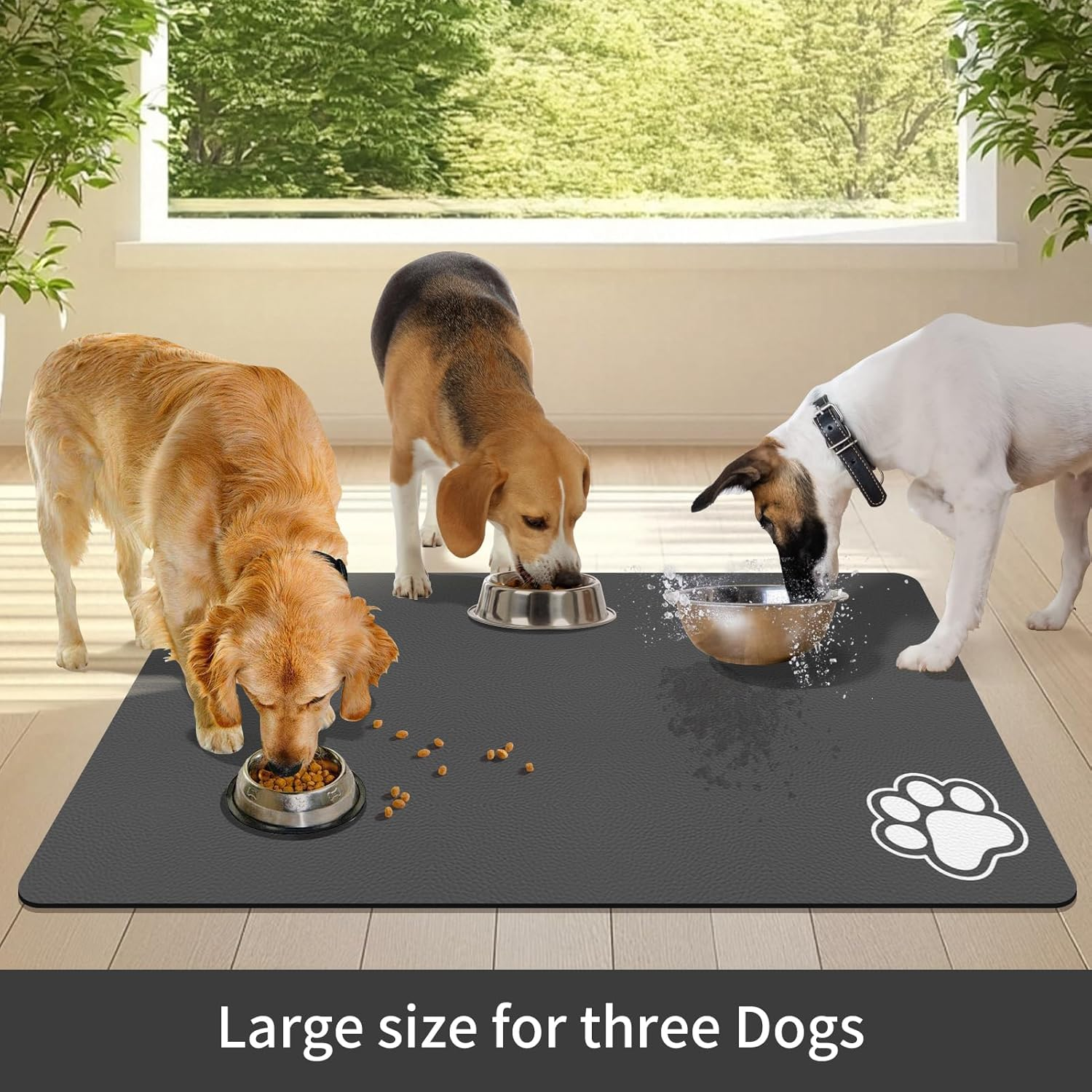 Pet Food Mat, Absorbent Dog Mat for Food and Water, Pet Placemats for Cat and Dog Water Bowl, Non-Slip Dog Food Mat, Dog Feeding Mat to Protect Your Floors (Dark Grey-2 Paws, 44.5 X 71 Cm) image number 1