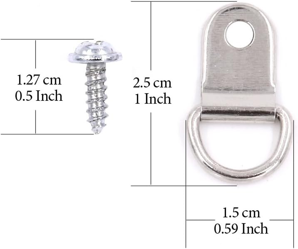 Rustark 110Pcs Silver Metal D Ring Picture Hangers Frame Hanging Hangers Single Hole with Screws for Picture Painting Frame Cross-Stitch image number 2
