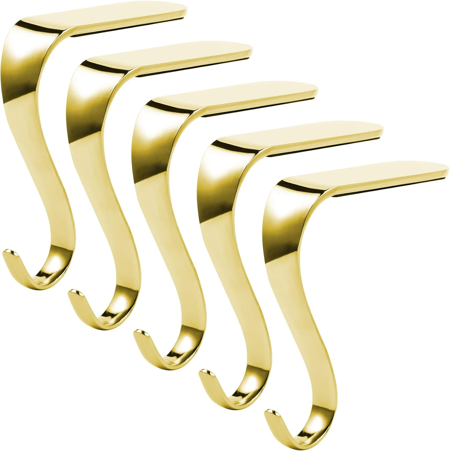 Sunshane 5 Pieces Christmas Stocking Holders Mantel Hanger Hooks Xmas Mantle Grips Set Safety Hang Stocking Clips for Christmas Party Decoration, Gold image number 1
