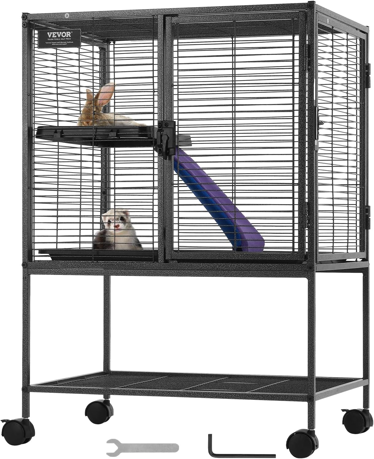 VEVOR 34" Rolling Metal Ferret Cage, Large 2-Tier Critter Nation Cage, Small Animal Cage with Ramps & Tray, Easy to Set up for Pet Rats, Hamster, Guinea Pig, Chinchilla, Squirrel, Hedgehogs, Bunny image number 5