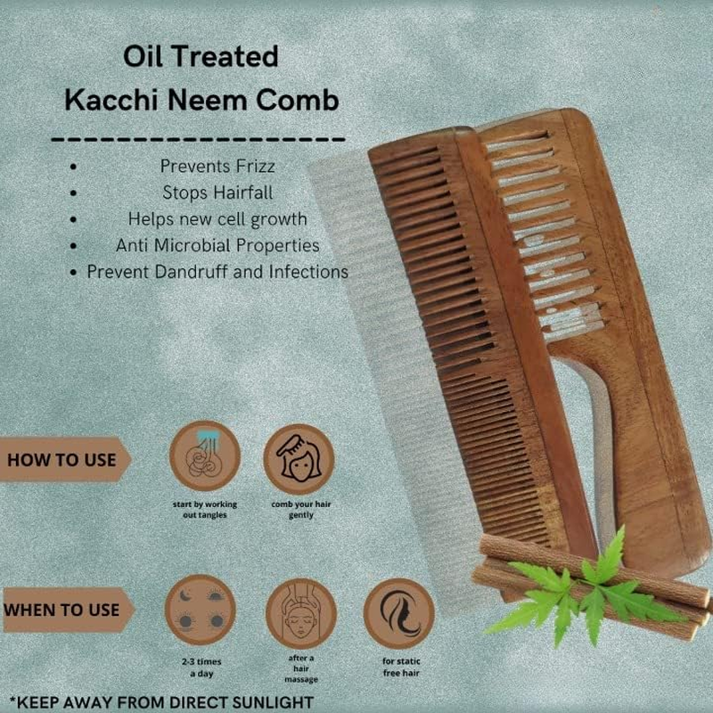 Go Well Kacchi Neem Comb, Wooden Comb | Hair Growth, Hairfall, Dandruff Control | Hair Straightening, Frizz Control | Comb for Men, Women | Treated with Oil (All Combo) image number 3