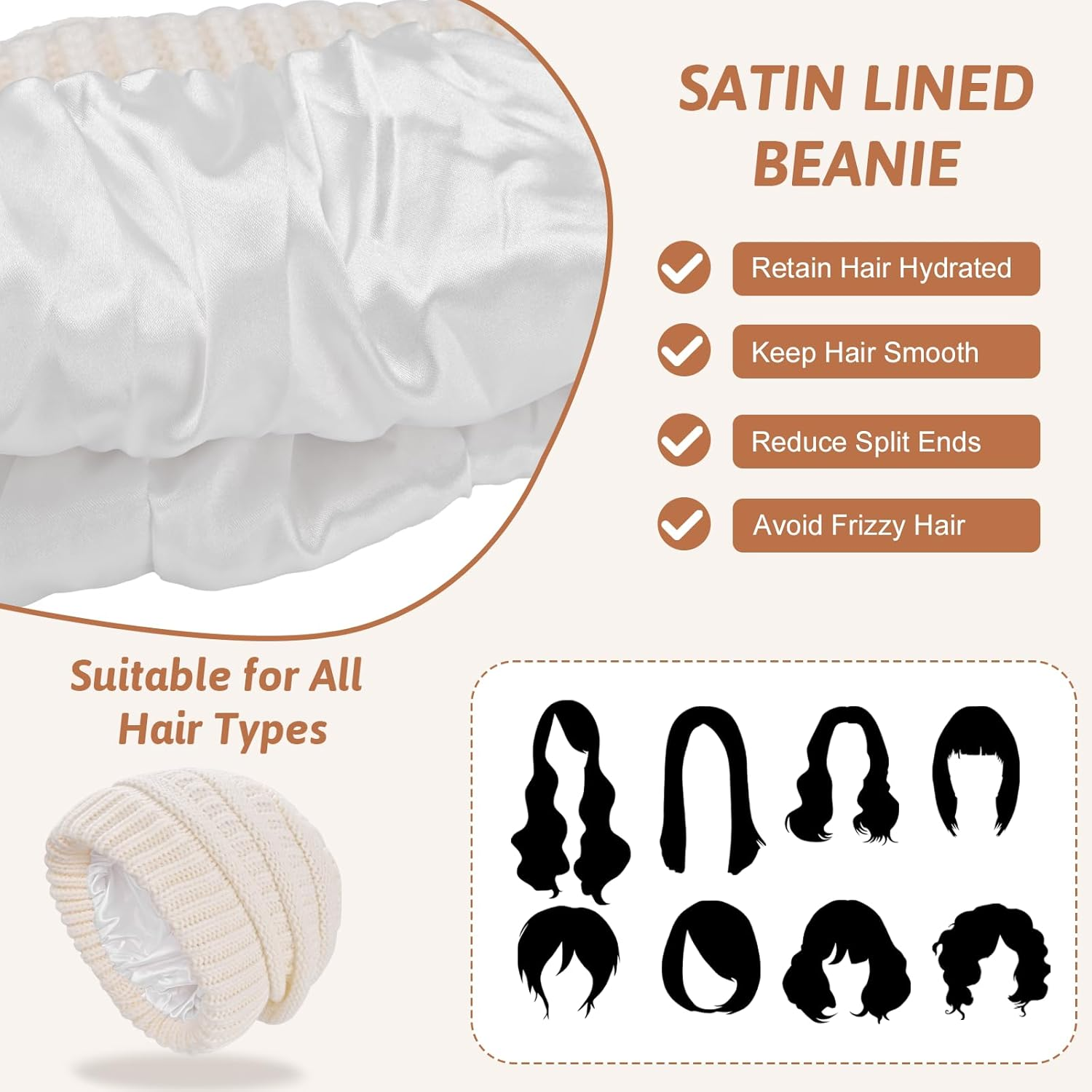 SGQTZDZQ Satin Lined Beanie Hats for Women, Warm Slouchy Ladies Winter Hats, Classic Fashionable Wooly Cable Knit Skull Cap - Blue-Gray image number 2