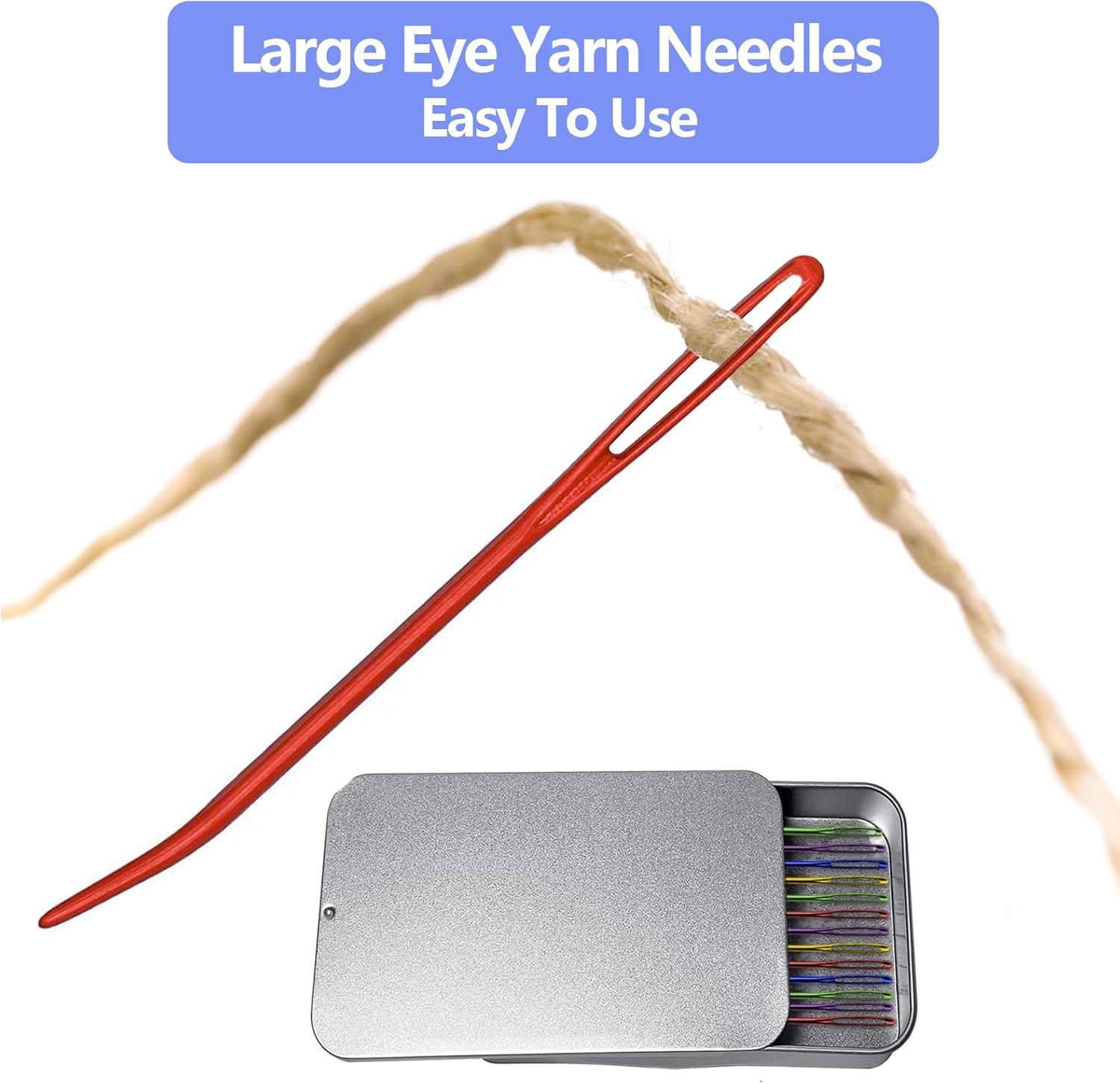 10Pcs Yarn Darning Tapestry Needle,Large Big Eye Weaving Needle for Tapestry,Blunt Yarn Needles,Bent Tip Embroidery Needles,Weaving,Sewing Wool,Darning,Knitting Crochet with Iron Box image number 1
