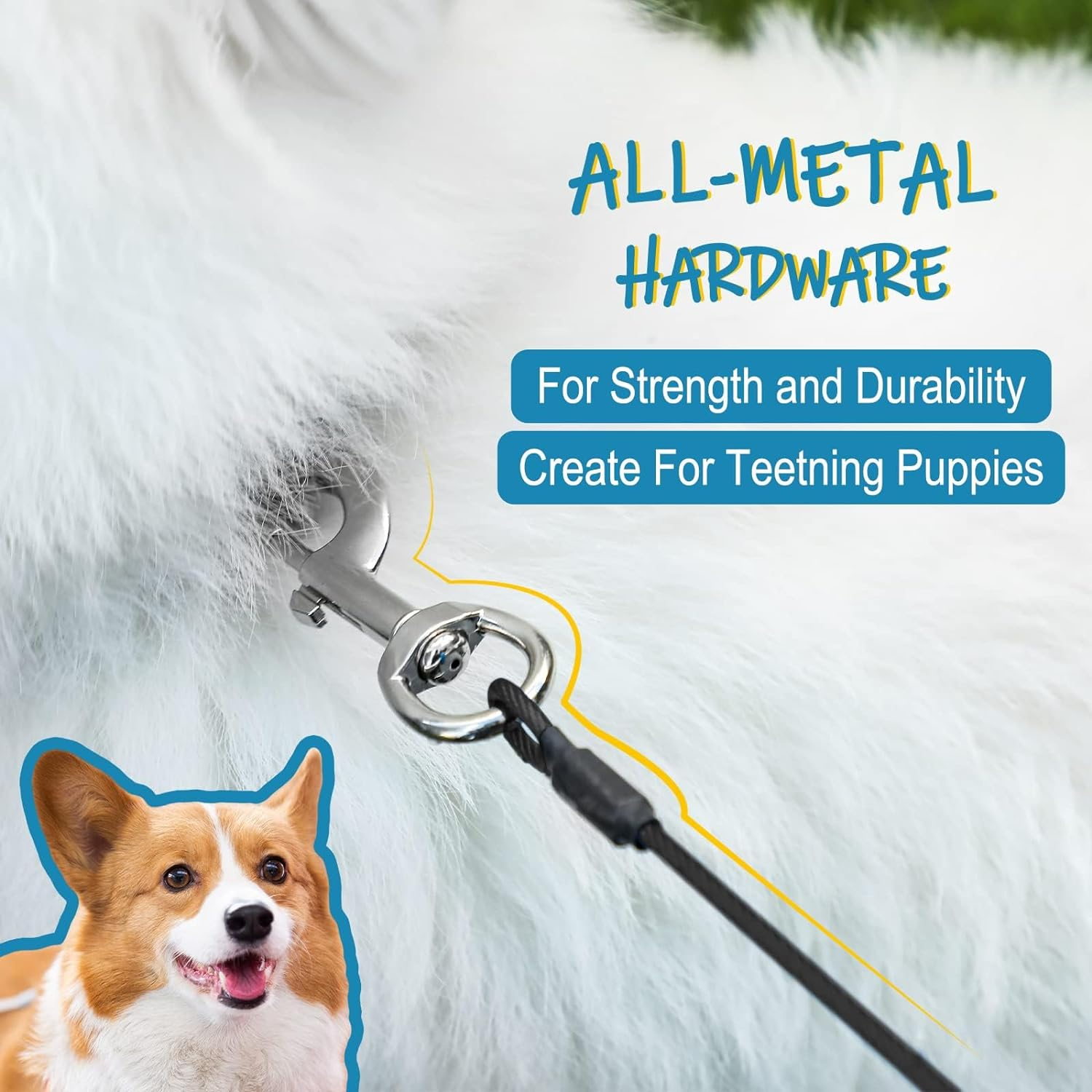 Mi Metty Chew Proof Dog Leash,6Ft Metal Cable,Metal Dog Leash Made of Coated Wire Rope,Chew Resistant,Great for Medium Dogs and Teething Puppies (Black*2, 6FT) image number 5