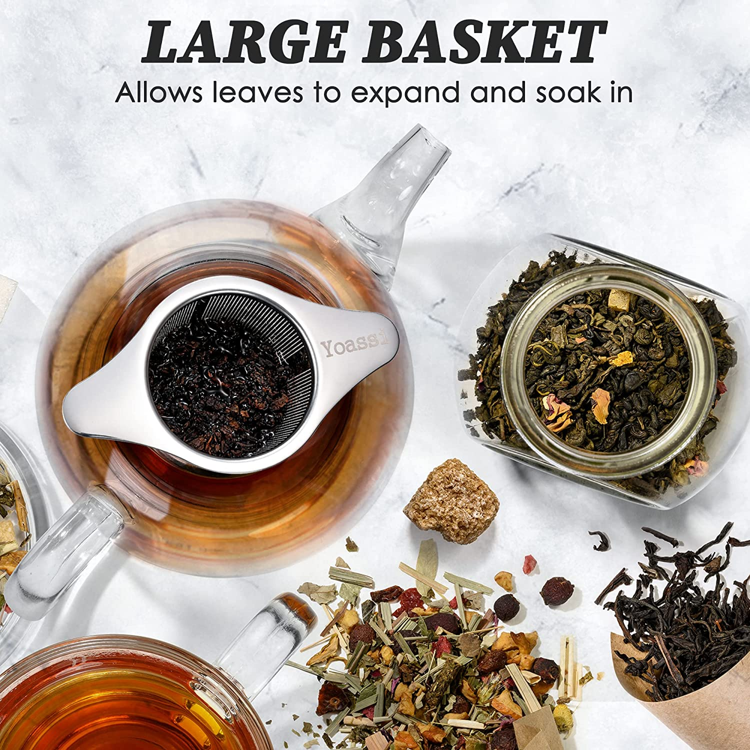 Extra Fine FDA Approved 18/8 Stainless Steel Tea Infuser Mesh Strainer with Large Capacity & Perfect Size Double Handles for Hanging on Teapots image number 2