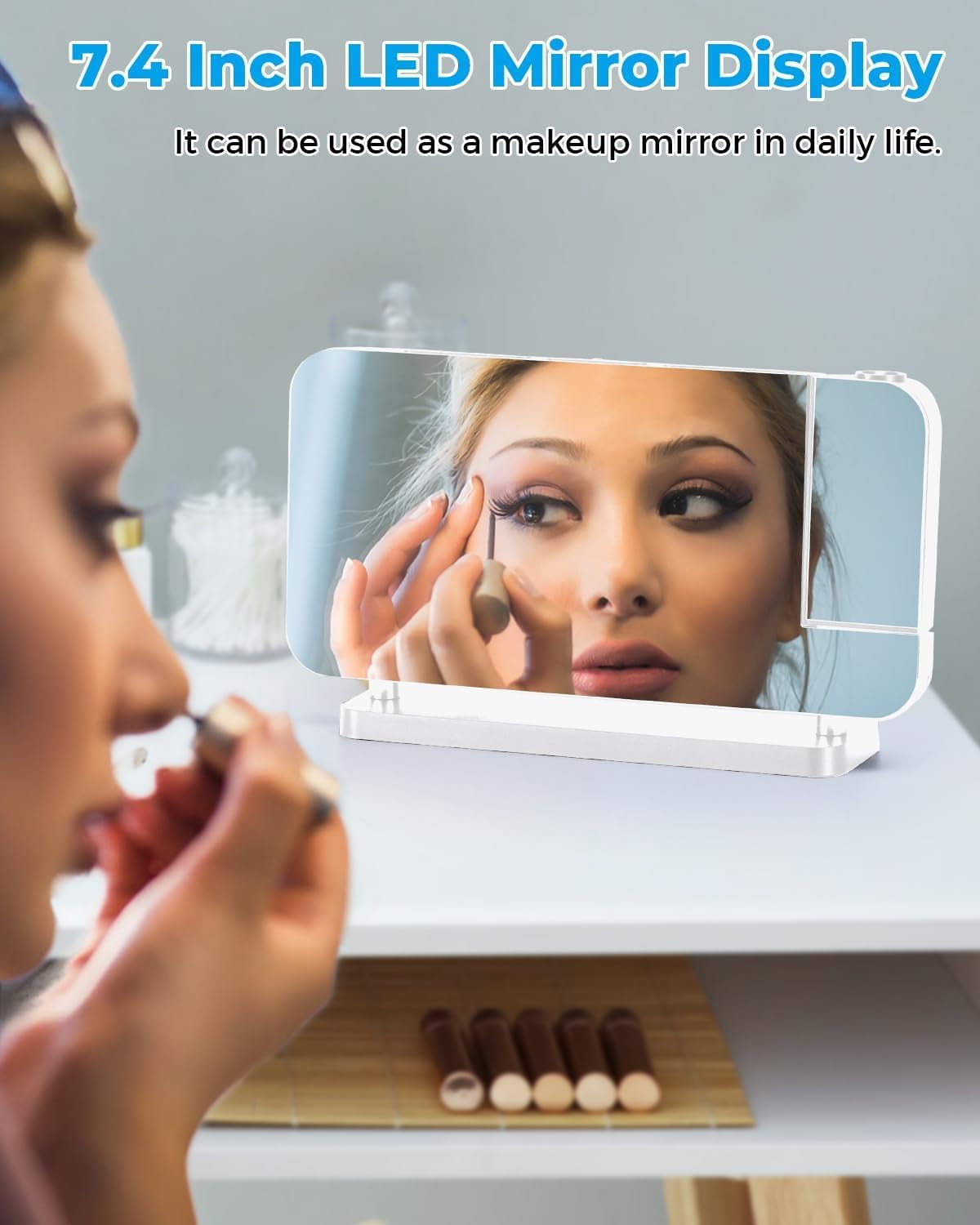 Projection Alarm Clock,7.4" LED Mirror Digital Clocks Large Display,With 180&deg; Rotatable Projector,Rgb Night Light,Usb C Port,Auto Dimmer (White) image number 1