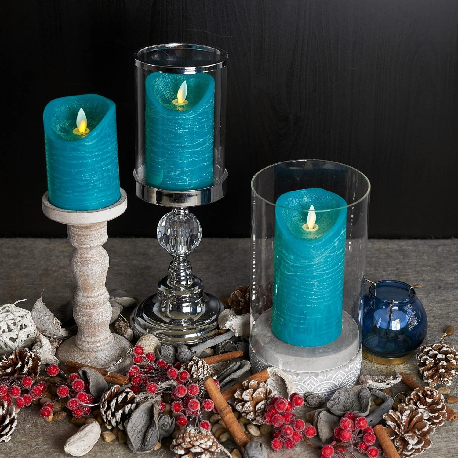 Flameless Candles Flickering LED | Battery Operated Electric Pillar Candle | Realistic Moving Flame Flicker with 2 Remote Controls & Timer | Real Wax Tempo Teal | Great Home Decor | Decorative Gift image number 6