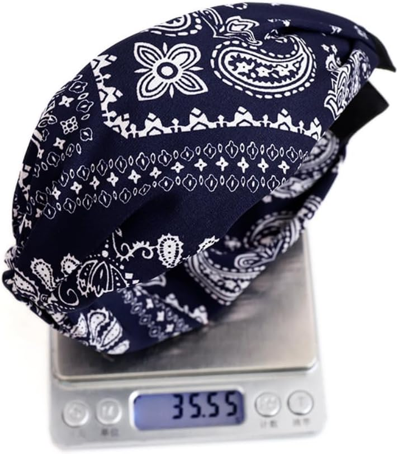Anevous 1 X Boho Headband, Printed Knotted Headband, Elastic Stylish Headbands, Wide Headband, Knot Headband, Hair Accessories for Women, Dark Blue