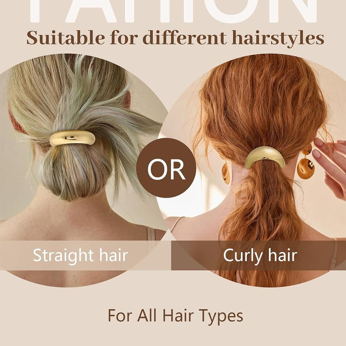 Pack of 6 Hair Accessories Gold, Metal Hair Cuffs, Elastic, Hair Clip Gold for Ponytail, Hair Accessory for Women and Girls image number 1