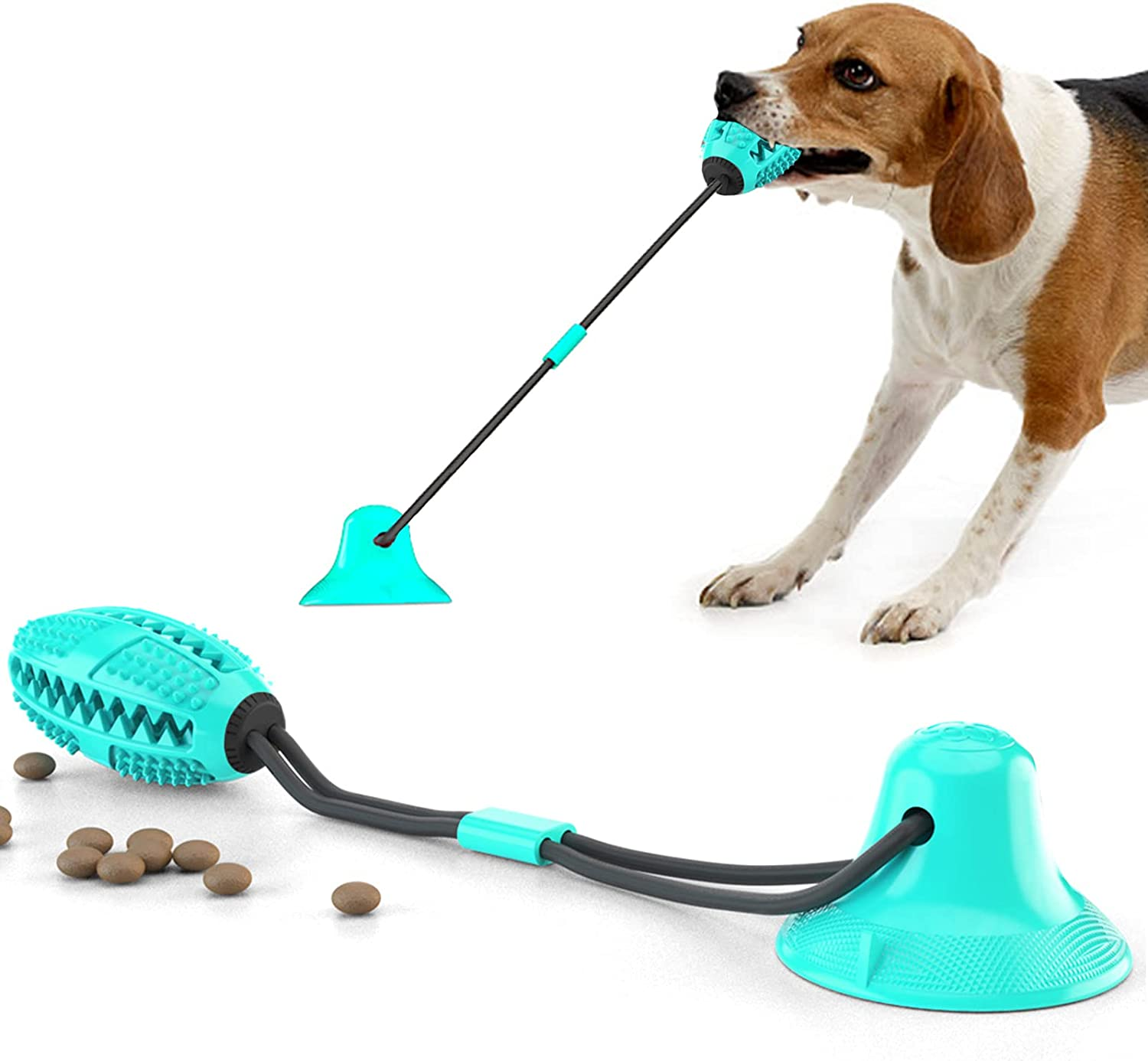 Dog Chew Toys for Aggressive Chewers,Squeaky Dog Toothbrush Interactive Tough Durable Dog Toys, Puppy Teething Chew Toys Natural Rubber for Small Medium and Large Breed (Ball with Rope) image number 2