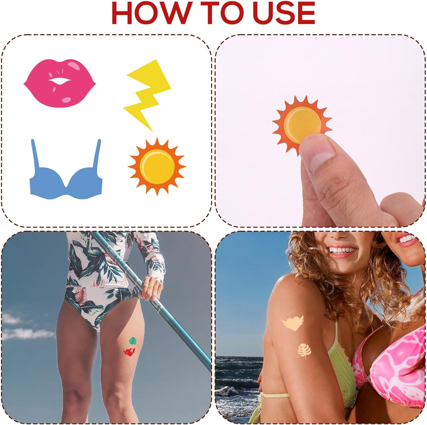 Lyreh 540Pcs Tanning Stickers, Colorful Tanning Sunbathing Stickers Various Styles Sunbathing Body Decals Practical Accessories for Hiking Cycling Traveling Beach Outdoor Activities image number 2