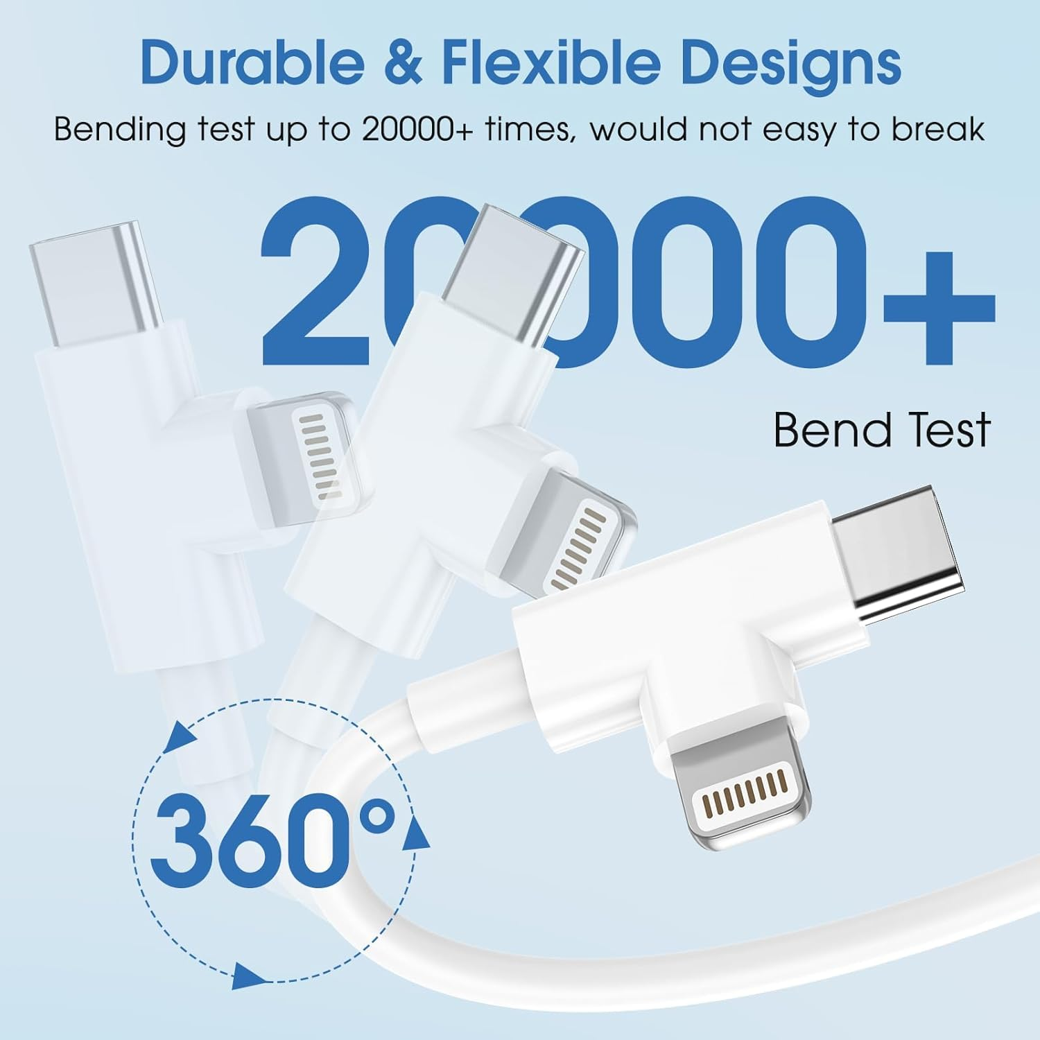 AMITOME 2 in 1 USB C to USB C and IP Fast Car Charging Cable 2M（2 Pack）,100W Mfi Certified Charging Cord Power Delivery for Iphone Charging Cord Compatible with Iphone 16 15 14 13 Pro Max Mini X image number 6