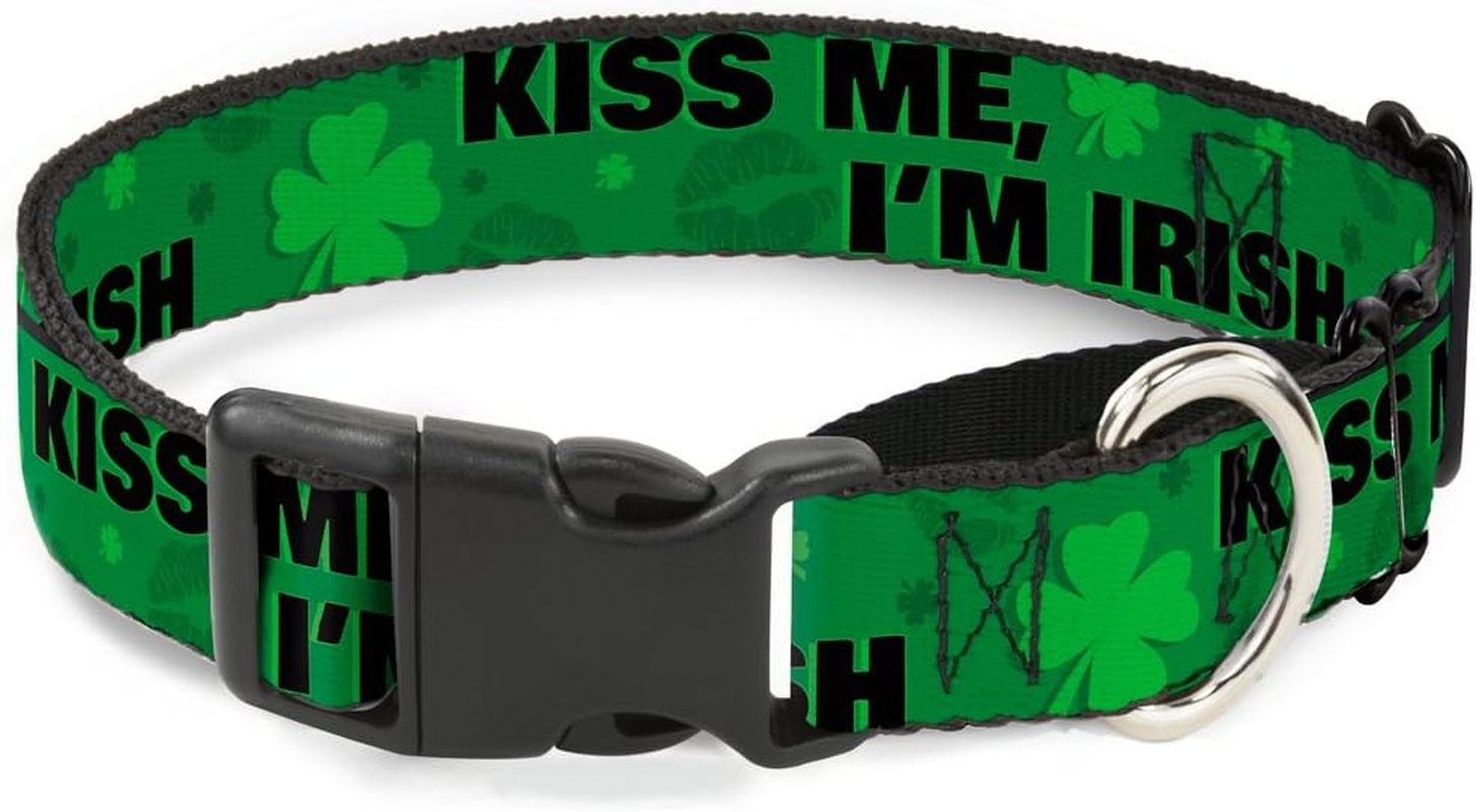Buckle-Down MGC-W31109-M Kiss Me, I'M Irish! Clovers/Kisses Greens/Black Martingale Dog Collar, Medium image number 1