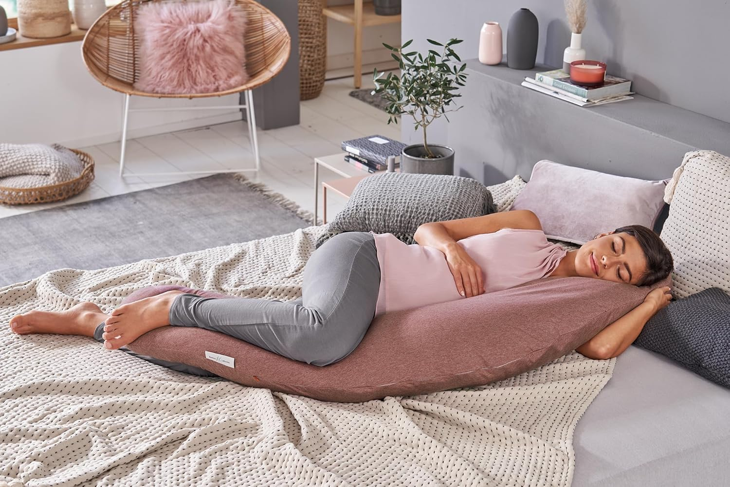 Theraline the Original Pregnancy and Breastfeeding Pillow, Filled with Sand-Like Original Micro-Beads, Incl. Outer Cover, 190 Cm.