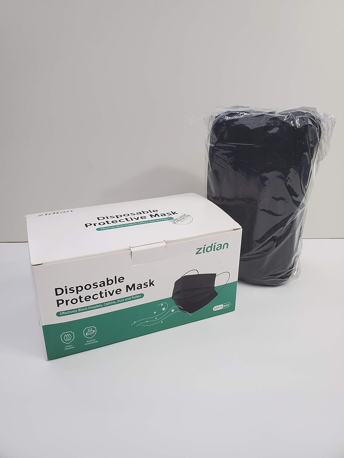 50 Pack Individually Packaged Disposable Black Face Mask Cover for Adults, Single Use 3 Ply Protectors with Elastic Earloops image number 3